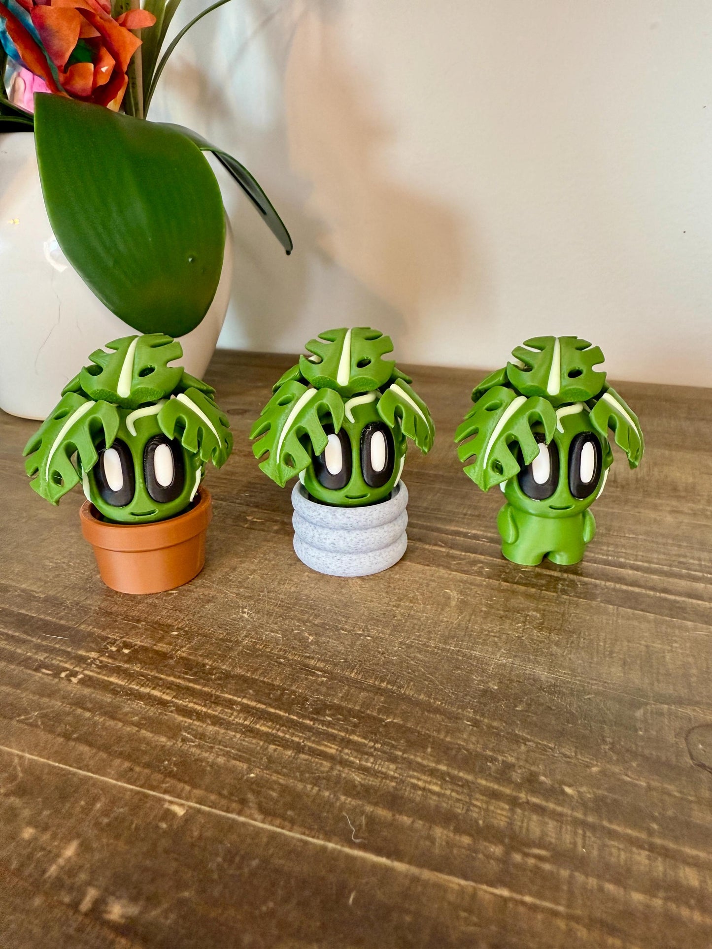 Cute 3D Printed Plant Figures with Eyes & Butt – Cactus, Succulent, Monstera, Snake Plant, Ivy – Multicolor Pots – Gift for Plant Lovers