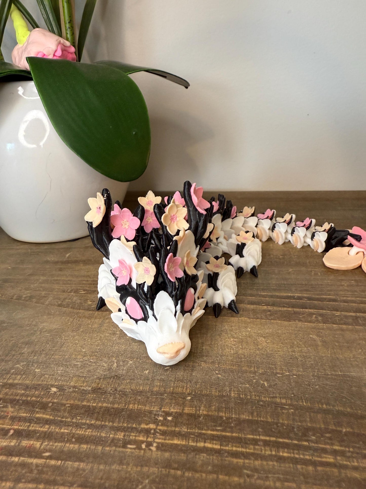Cherry Blossom Dragon | 3D Printed Articulated Fantasy Dragon | Desk Pet Figurine | Flower Dragon Collectible | Articulated Dragon Toy
