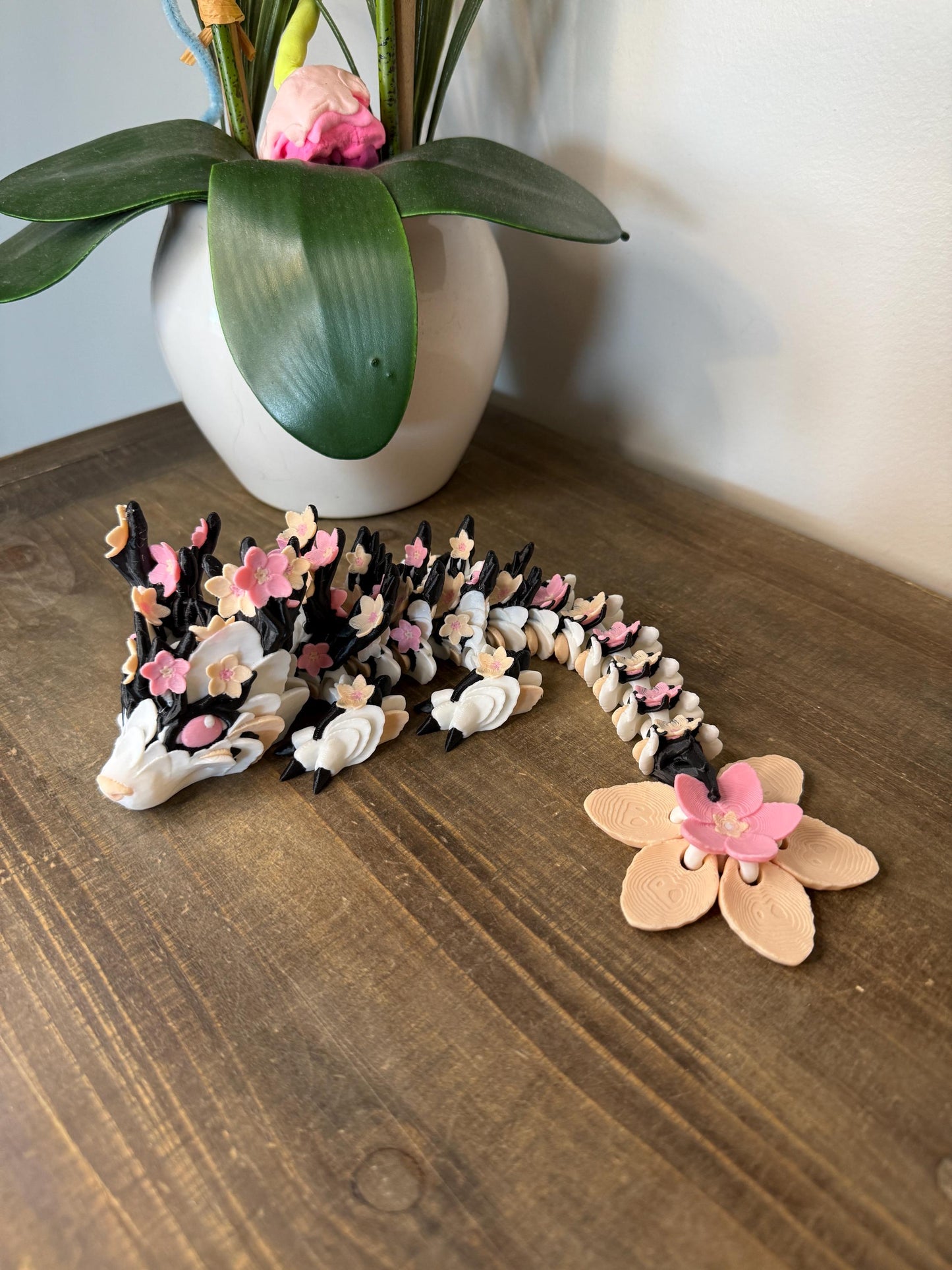 Cherry Blossom Dragon | 3D Printed Articulated Fantasy Dragon | Desk Pet Figurine | Flower Dragon Collectible | Articulated Dragon Toy