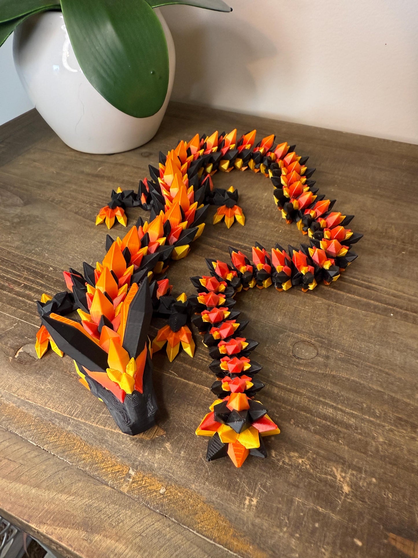 Fire Crystal Dragon Full Size | 26" 3D Printed Articulated Dragon Figurine
