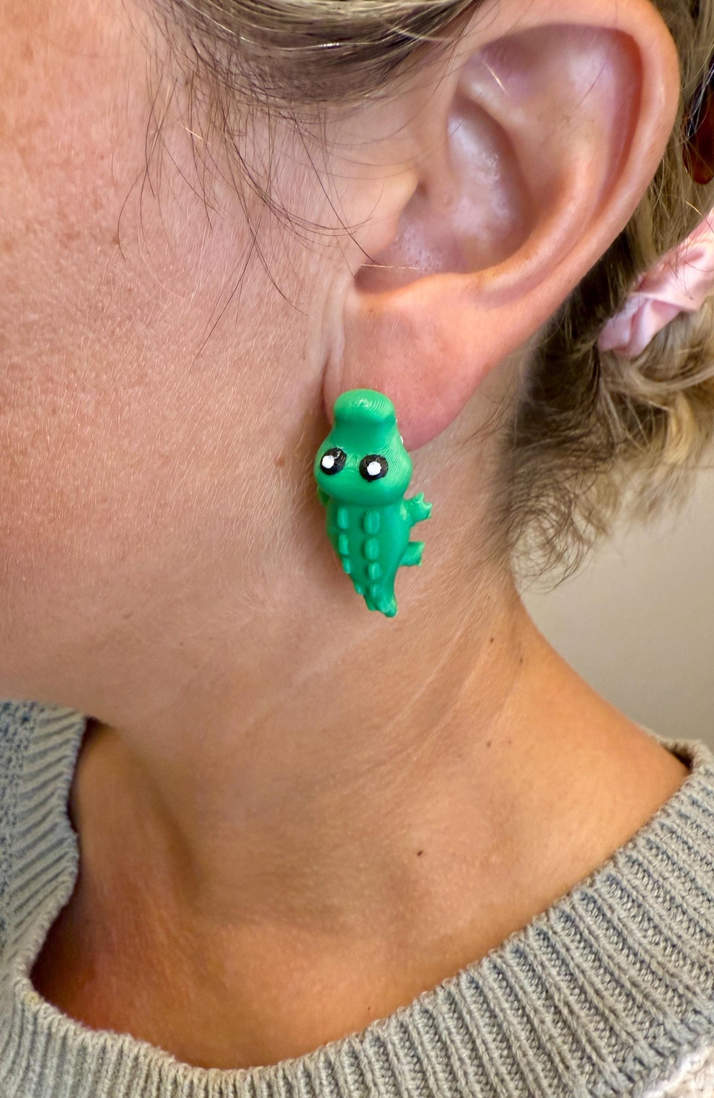 Gator Chomper Earrings | Cute Alligator Dangle Jewelry | Reptile Statement Earrings | Gator Lover Gift | Hypoallergenic 3D Printed
