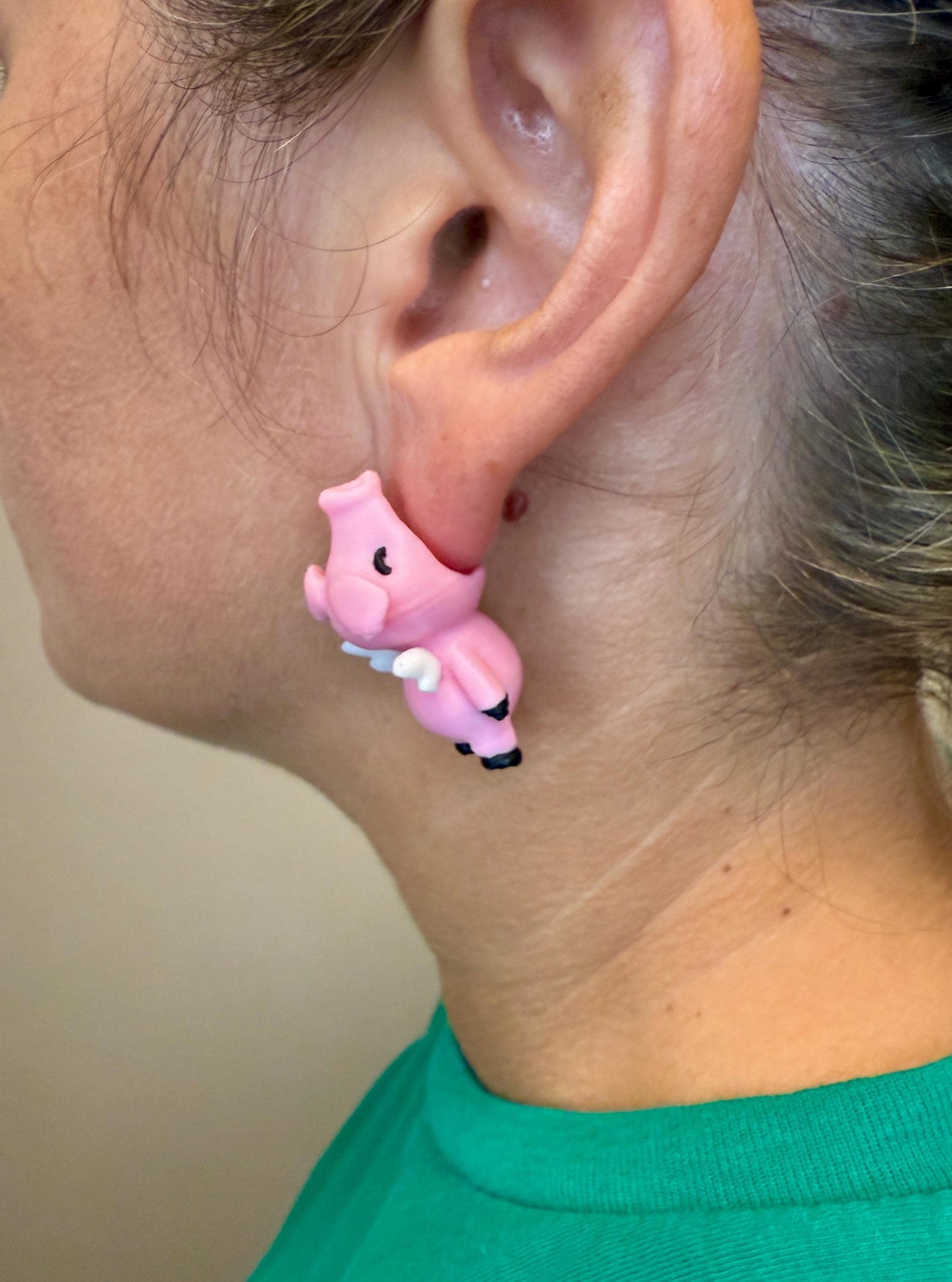 Flying Pig Chomper Earrings | Cute Fantasy Dangle Jewelry | Whimsical Animal Statement | Hypoallergenic 3D Printed Pig Lover Gift