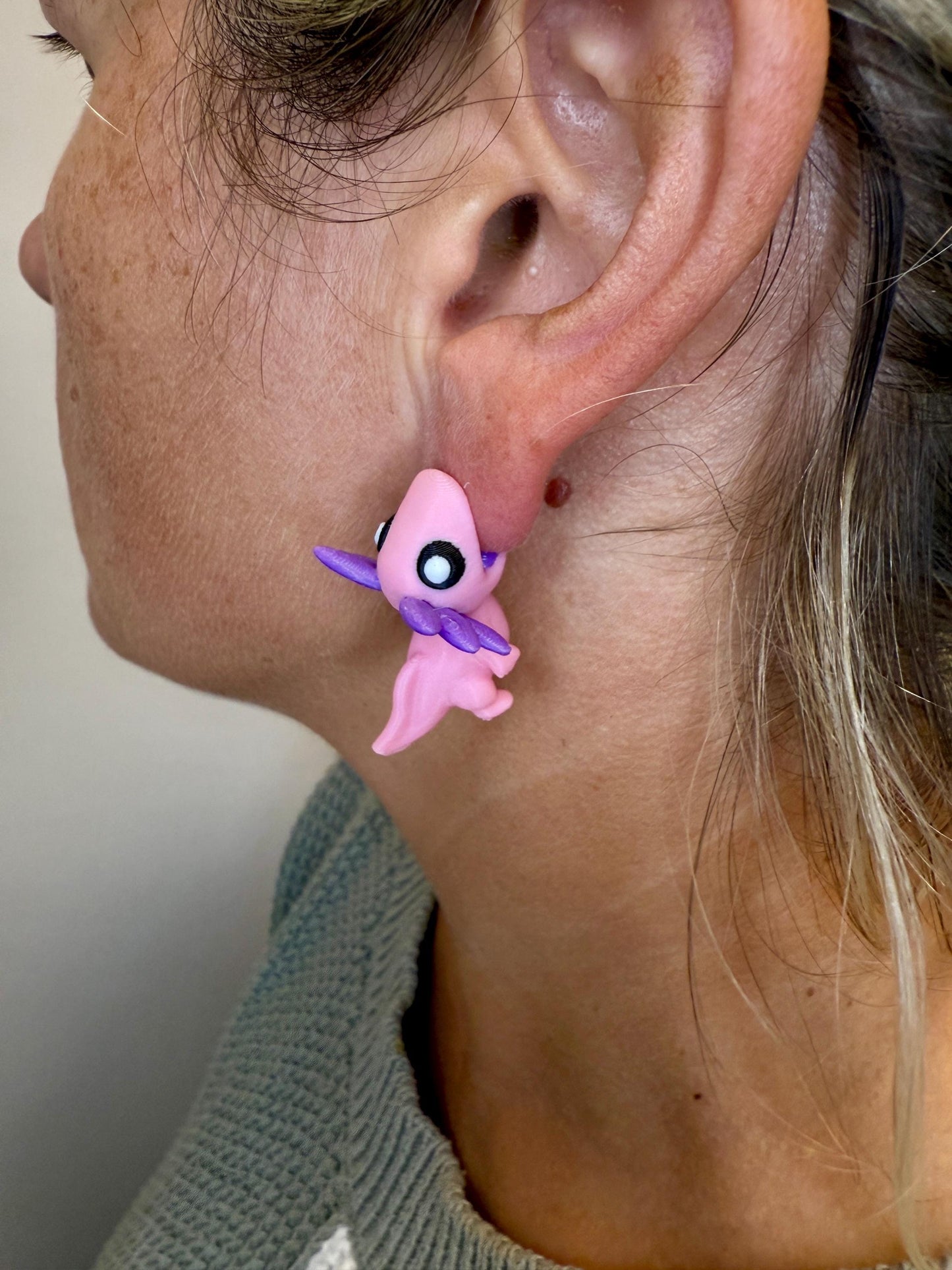 Axolotl Chomper Earrings | Cute Axolotl Dangle Jewelry | Multicolor 3D Printed Earrings | Unique Animal Lover Gift