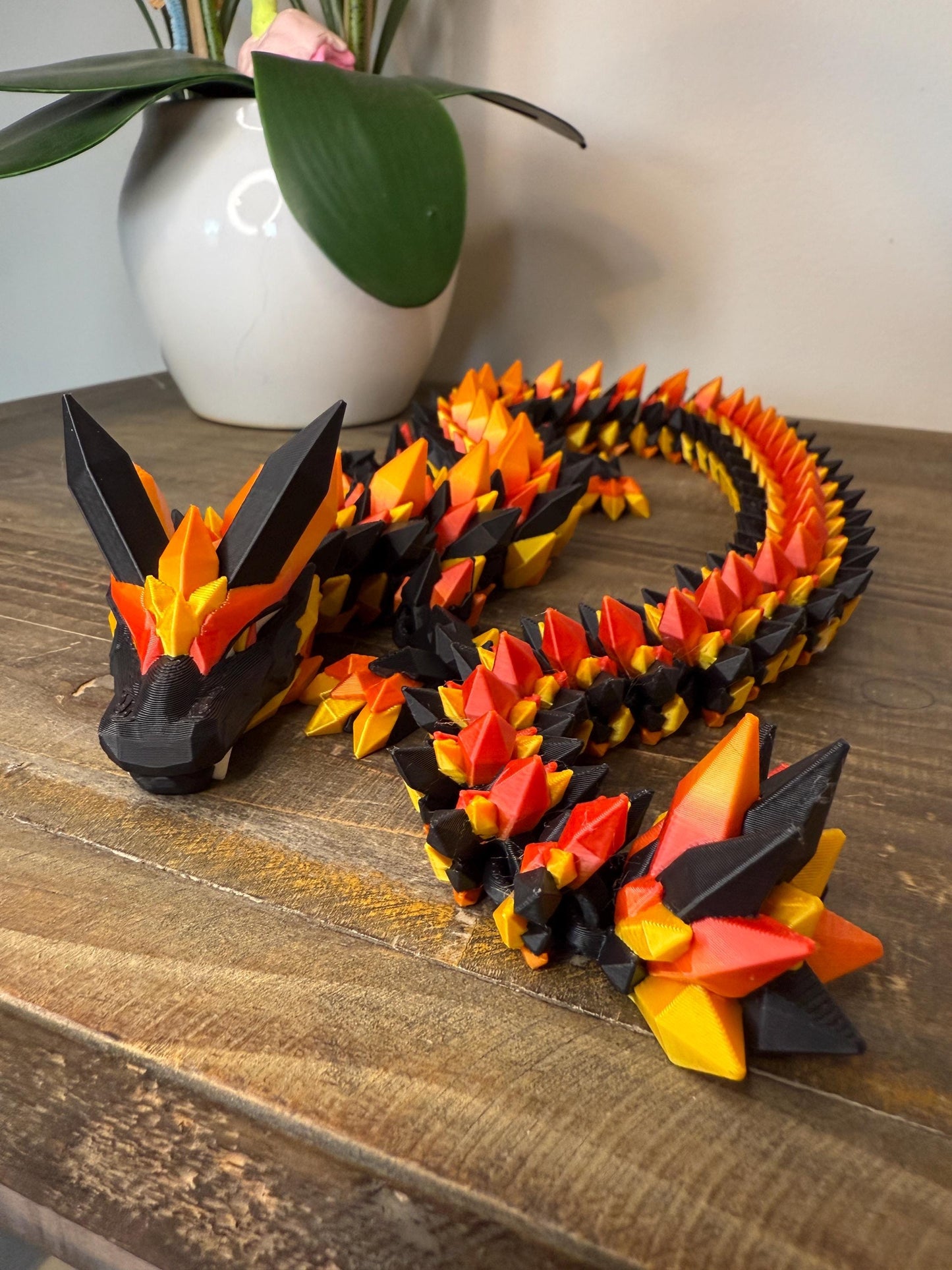 Fire Crystal Dragon Full Size | 26" 3D Printed Articulated Dragon Figurine