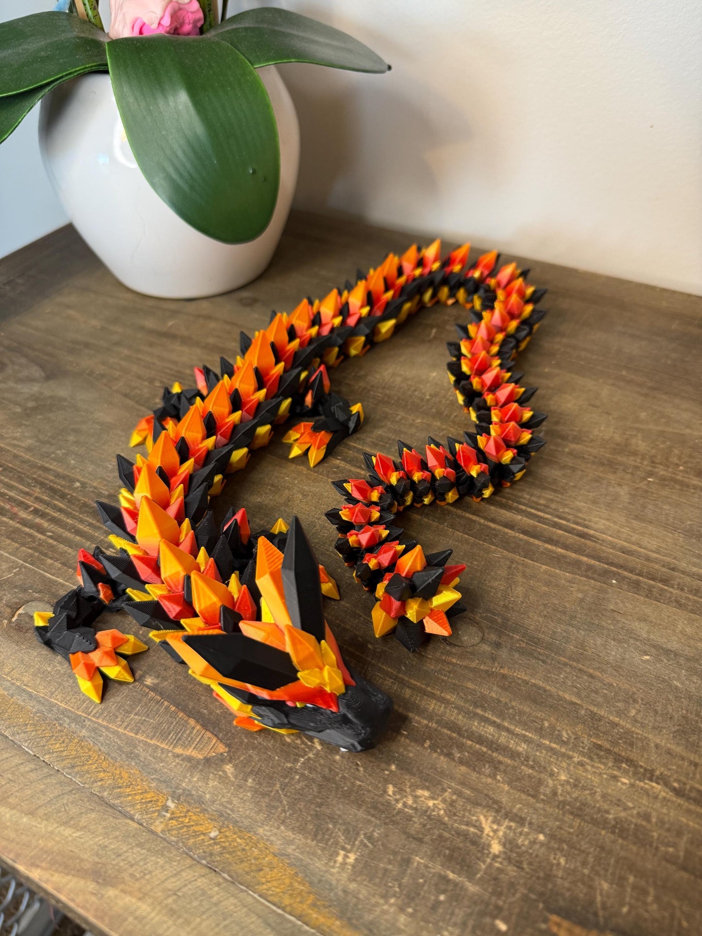 Fire Crystal Dragon Full Size | 26" 3D Printed Articulated Dragon Figurine