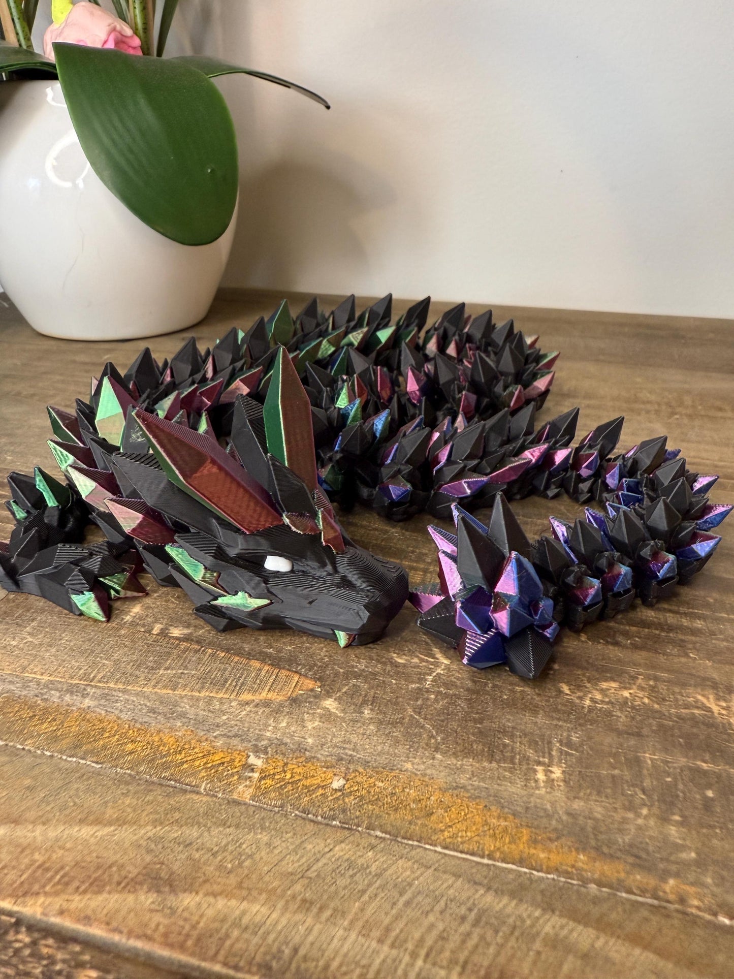 Tricolor Crystal Dragon Full Size | 26" 3D Printed Articulated Dragon Figurine