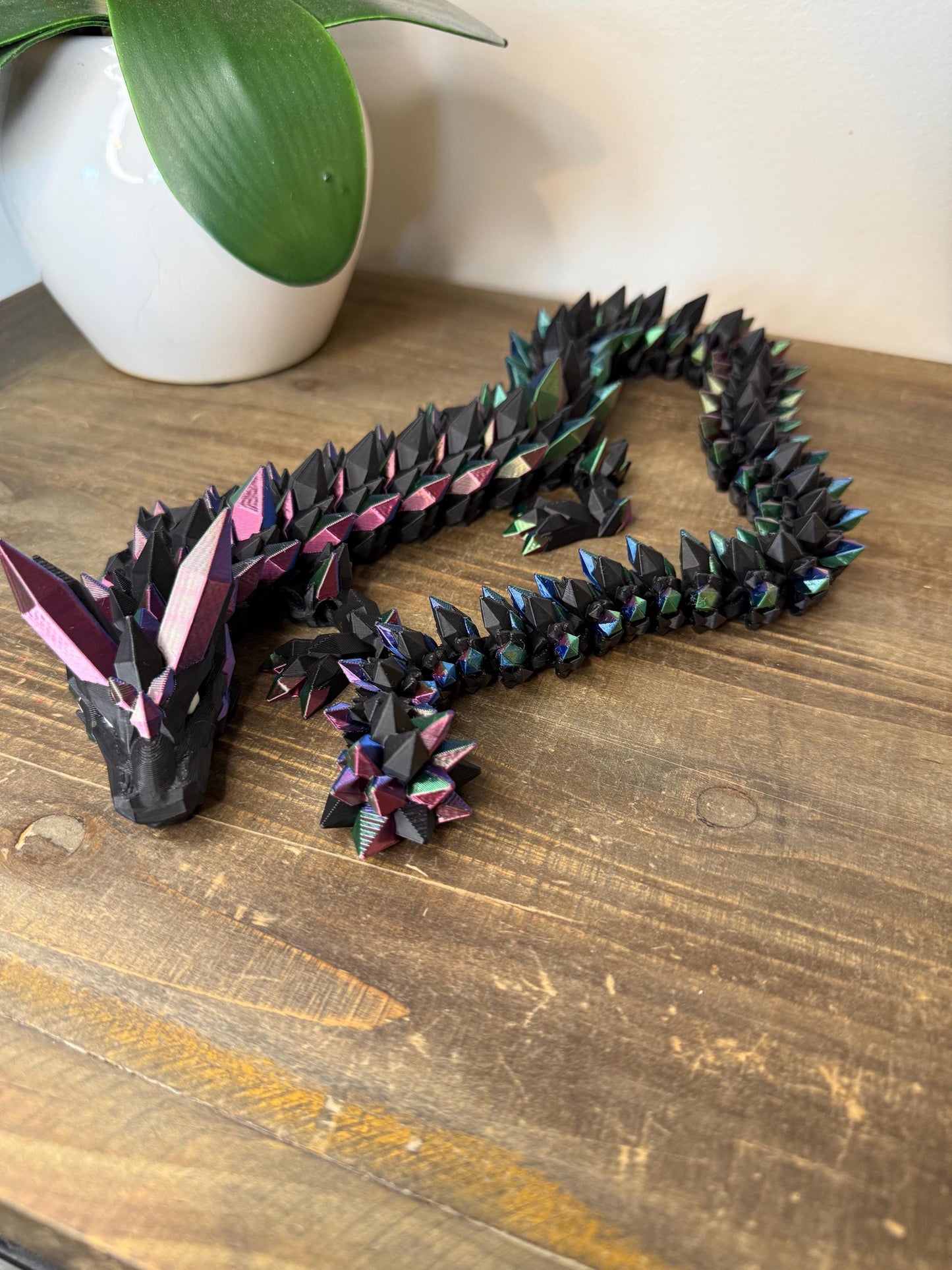 Tricolor Crystal Dragon Full Size | 26" 3D Printed Articulated Dragon Figurine