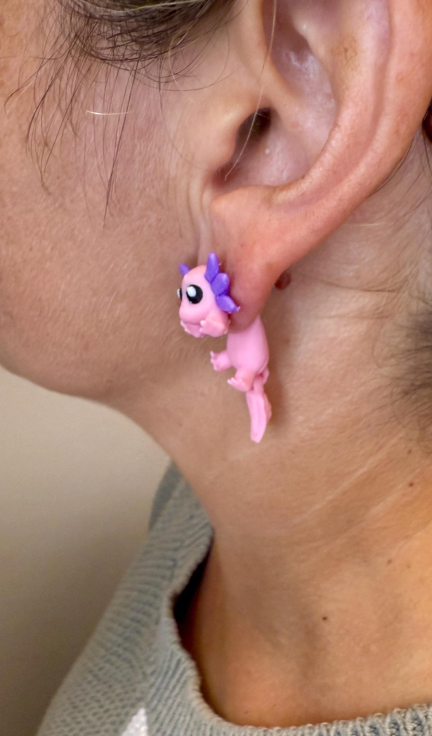 Axolotl Dangle Jumper Earrings | Articulated Axolotl Dangle Jewelry | Multicolor 3D Printed Earrings | Unique Animal Lover Gift