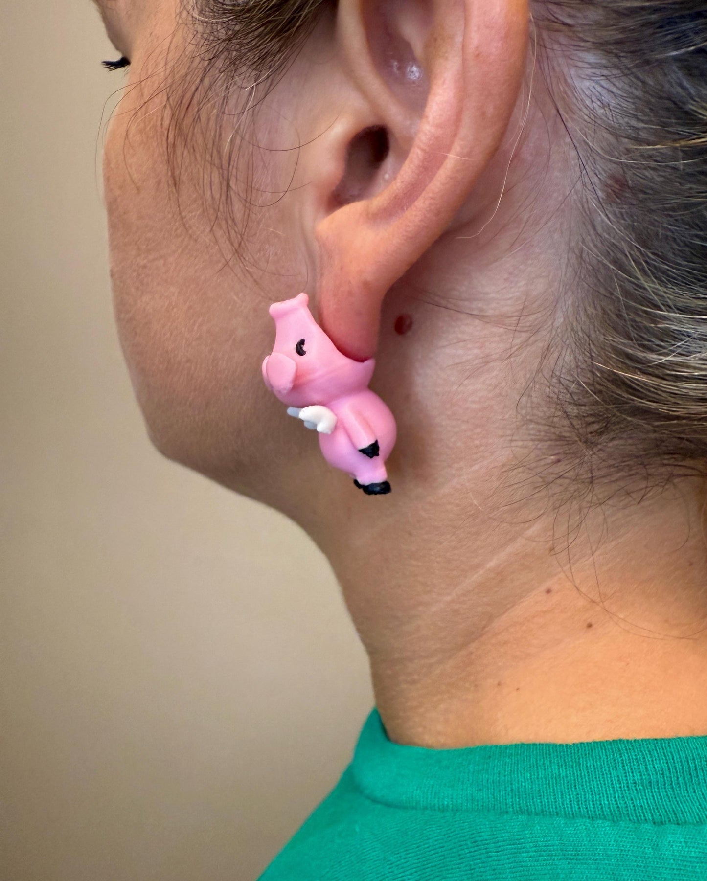 Flying Pig Chomper Earrings | Cute Fantasy Dangle Jewelry | Whimsical Animal Statement | Hypoallergenic 3D Printed Pig Lover Gift