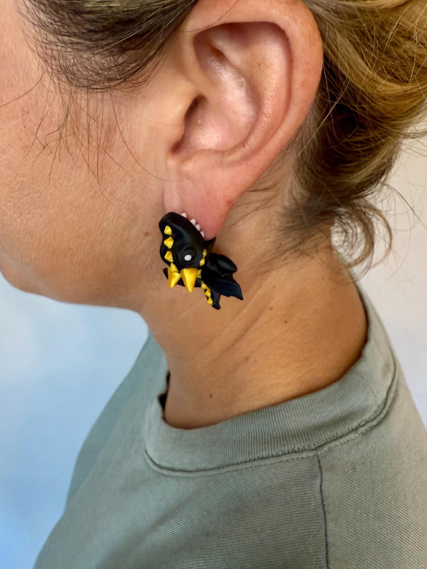 Dragon Chomper Earrings | Fantasy Jewelry | Mythical Creature Earrings | 3D Printed Dragon Gift | Statement Cosplay Earrings