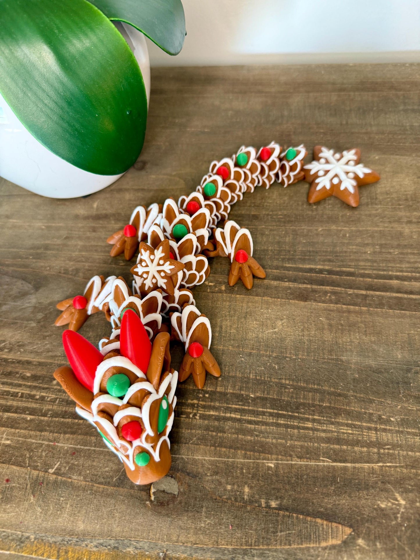 Baby Gingerbread Dragon | Mini Christmas Flexi Dragon | Holiday Cookie Dragon | 3D Printed Stocking Stuffer | Articulated Dragon Toy