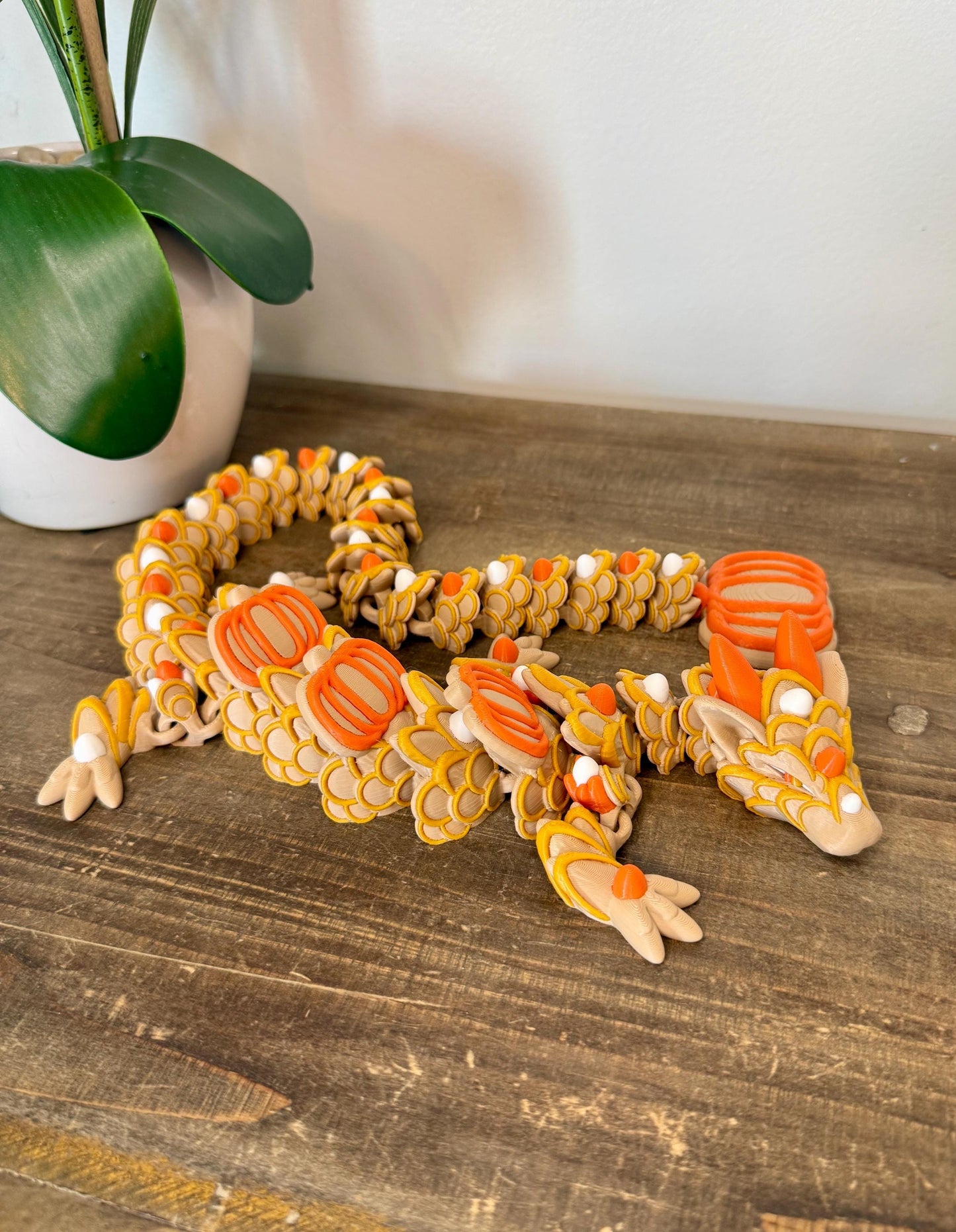 Pumpkin Spice Dragon | Fall Flexi Dragon | Autumn 3D Printed Dragon | Articulated Pumpkin Dragon | Cozy Fall Decor Gift