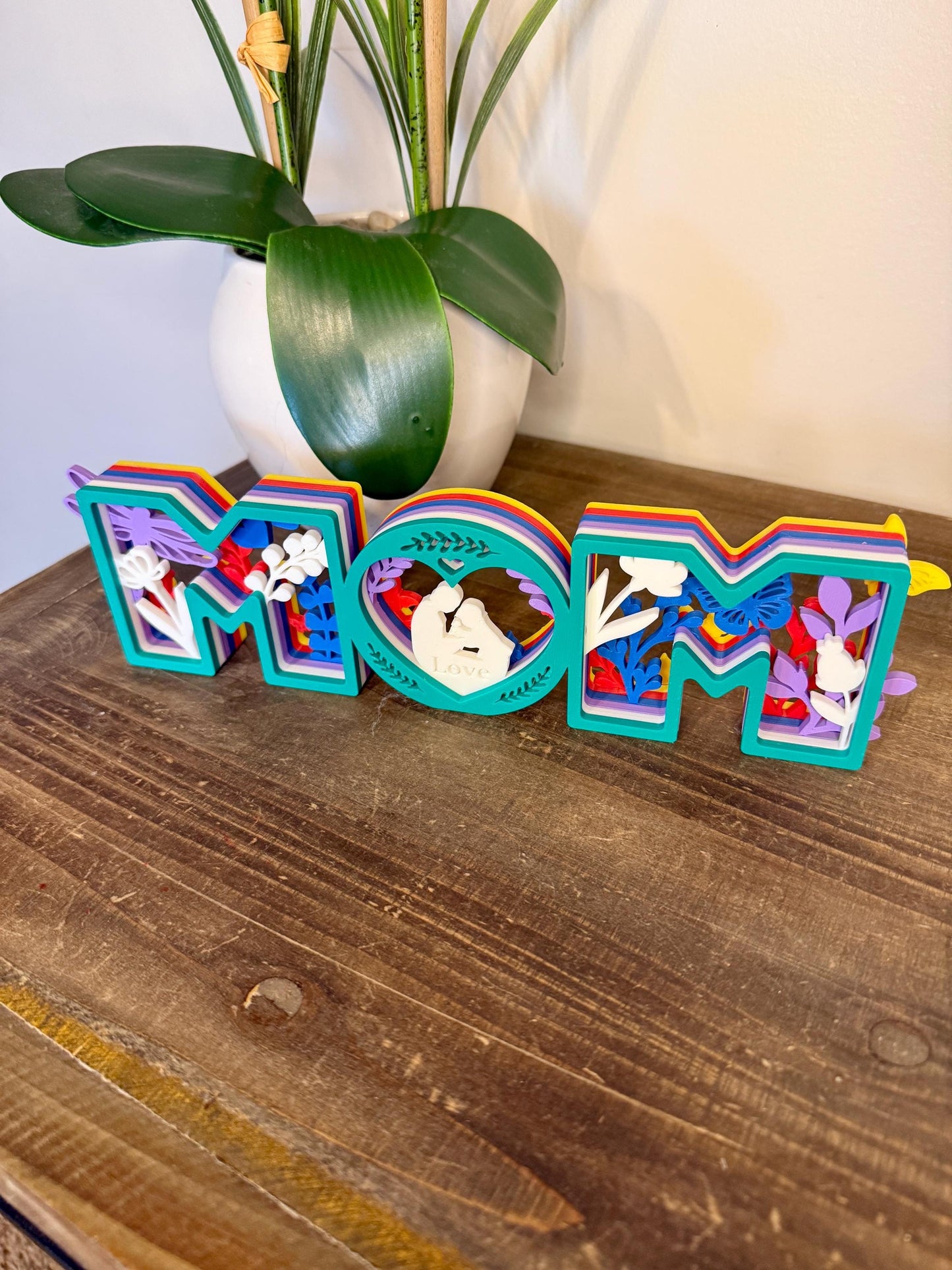 Layered MOM Sign | Mother’s Day Gift | 3D Printed Shadow Box Style Decor | Mom Desk Sign | Floral Mom Gift | Custom Mother Gift