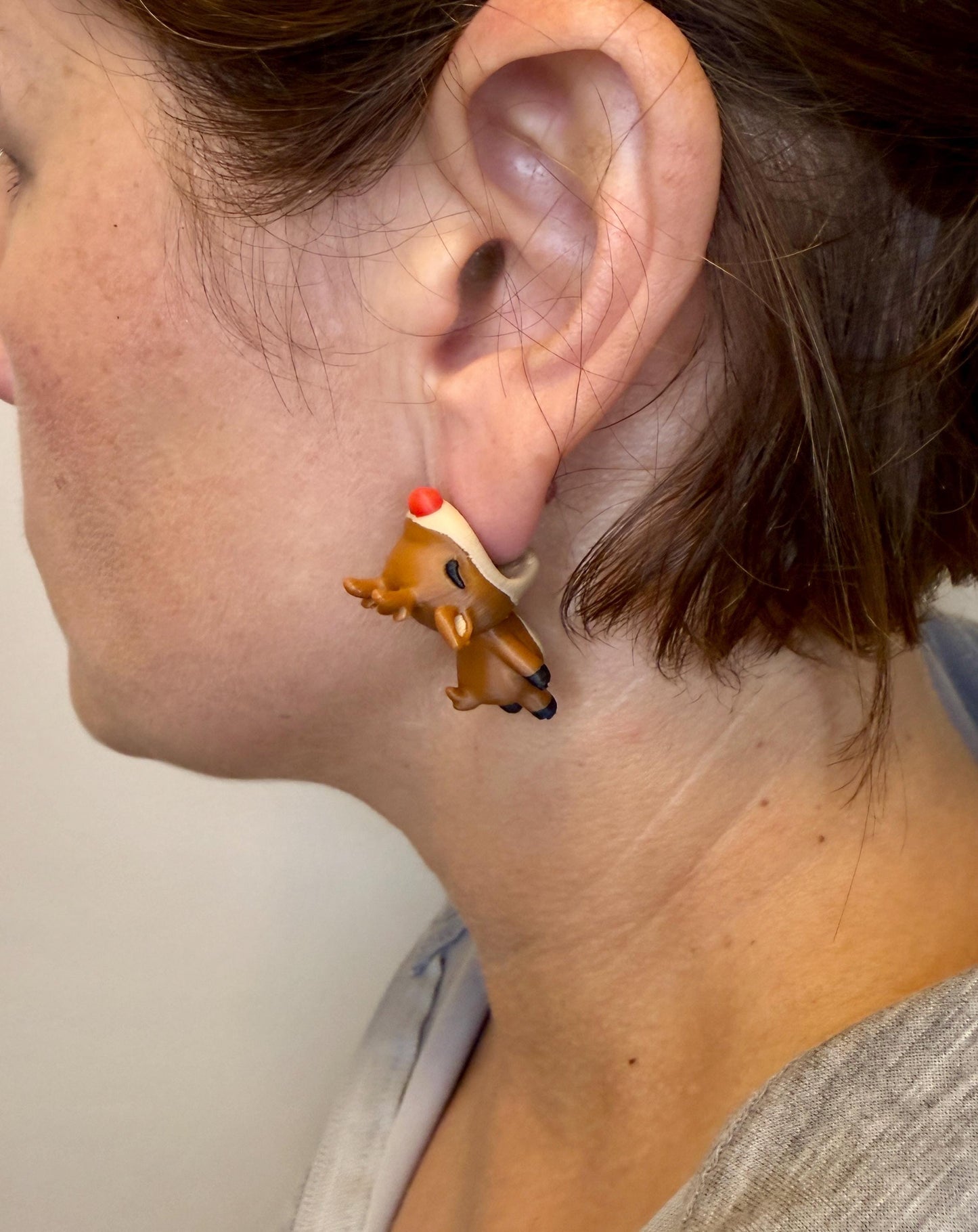 Rudolph Chomper Earrings | Reindeer Christmas Earrings | Cute Holiday Jewelry | 3D Printed Christmas Gift | Funny Reindeer Earrings
