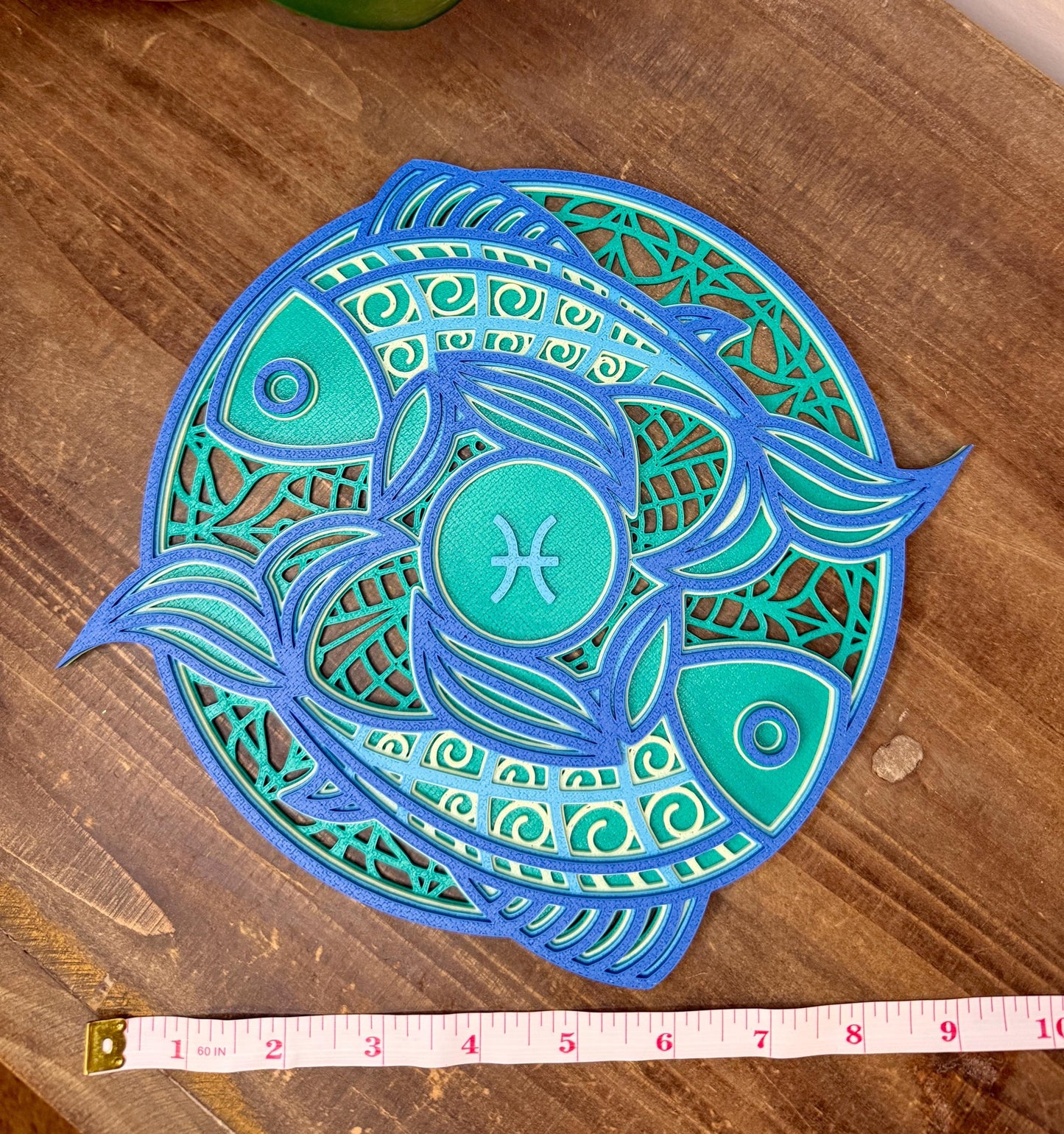Pisces Zodiac Mandala Wall Art | 3D Printed Astrology Decor | Sea Green Mint Blue | Horoscope Birthday Gift