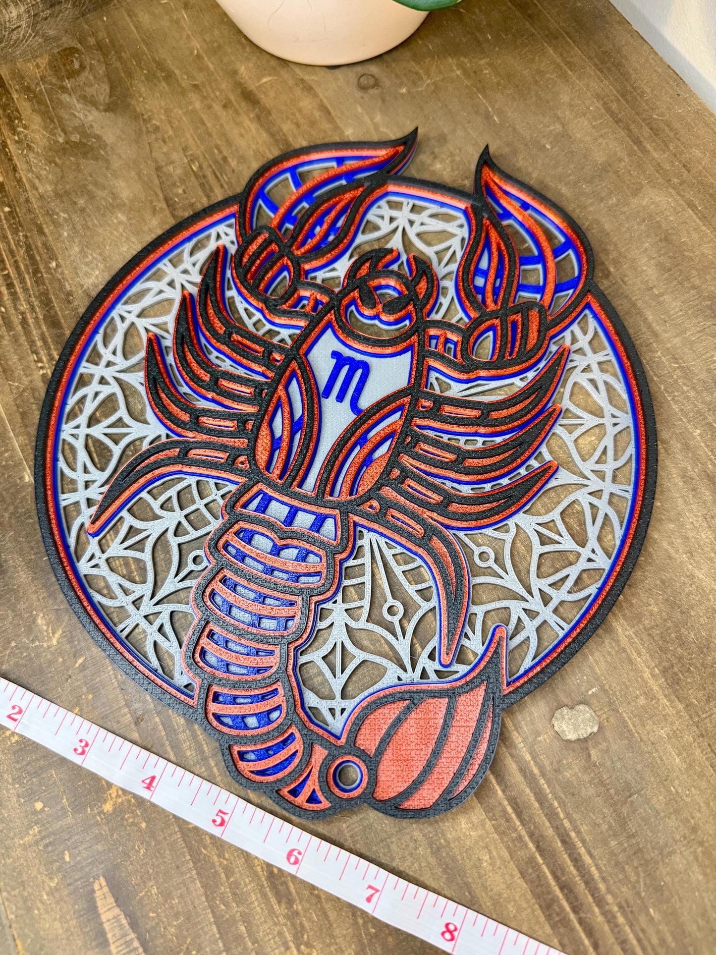 Scorpio Zodiac Mandala Wall Art | 3D Printed Astrology Decor | Grey Blue Red Black | Horoscope Birthday Gift