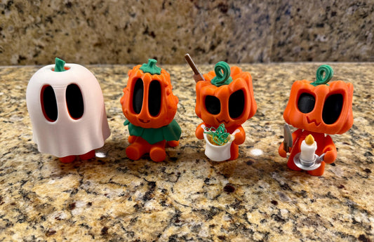 Customizable 3D Printed Blob Pumpkins – Articulating Halloween Figures with Trick-or-Treat Bag, Candle, Ghost Costume & More!