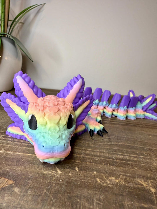 Axolotl Dragon 12in Articulated – Multicolored Flexible Fantasy Creature, Fidget Desk Toy, Unique Gift for Axolotl & Dragon Lovers