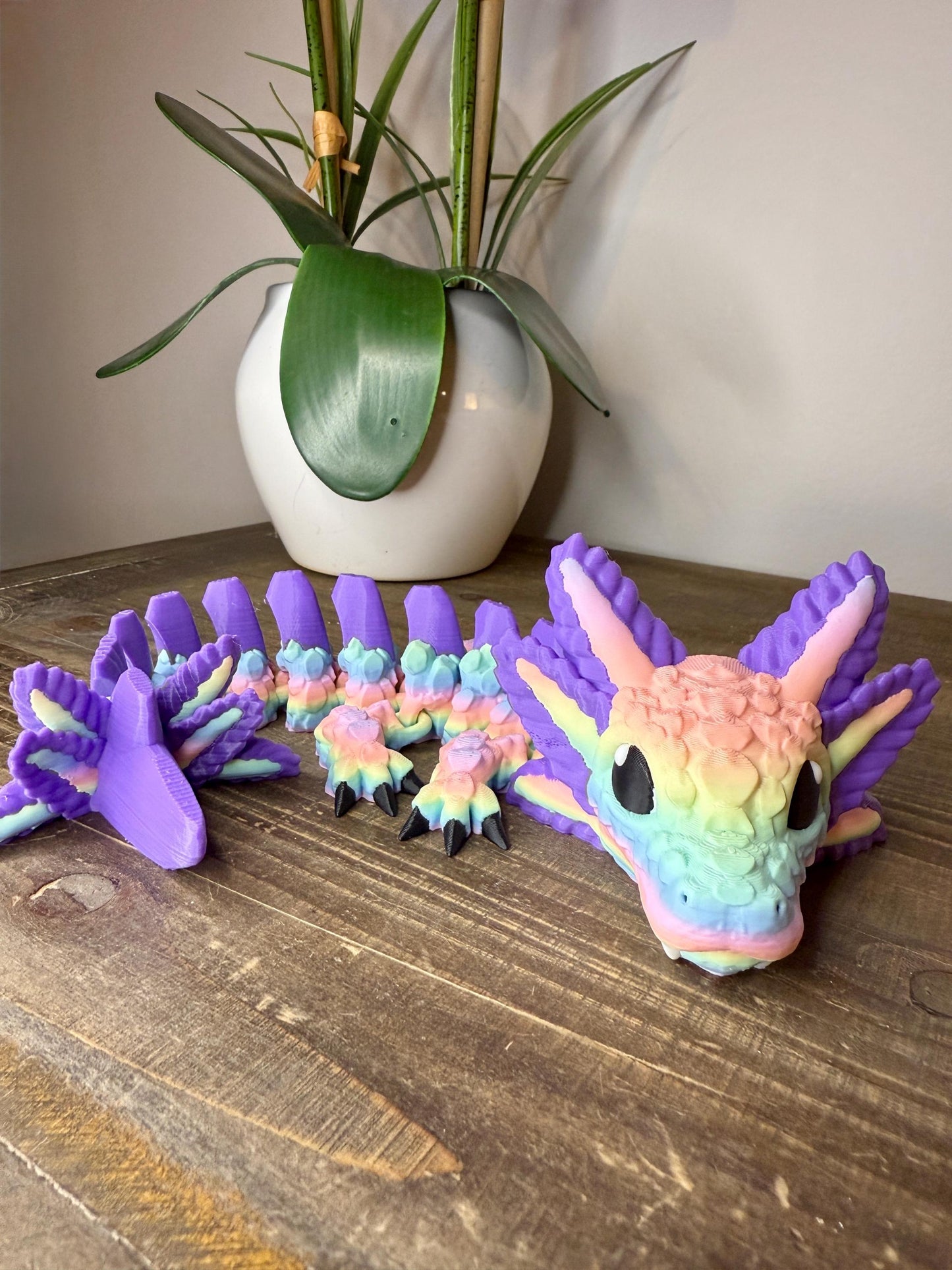 Axolotl Dragon 12in Articulated – Multicolored Flexible Fantasy Creature, Fidget Desk Toy, Unique Gift for Axolotl & Dragon Lovers