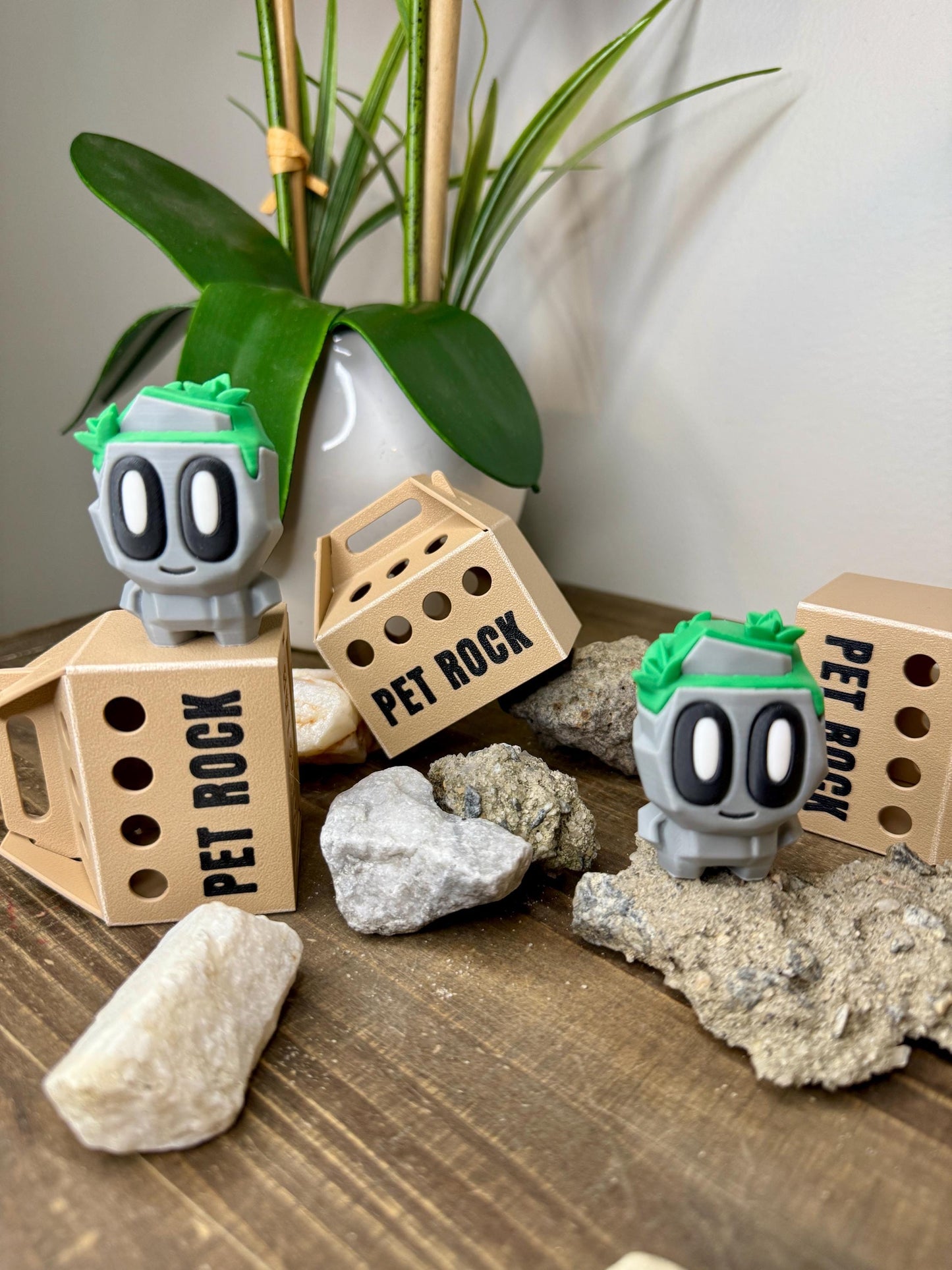 Mossy Blob Pet Rock with Funny Little Butt & Durable Folding Box | 3D Printed