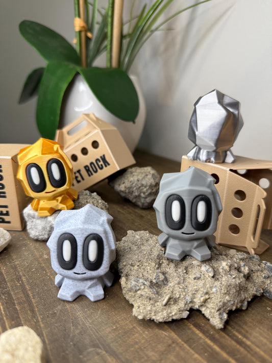 Sitting Blob Pet Rock with Funny Little Butt & Durable Folding Box | 3D Printed