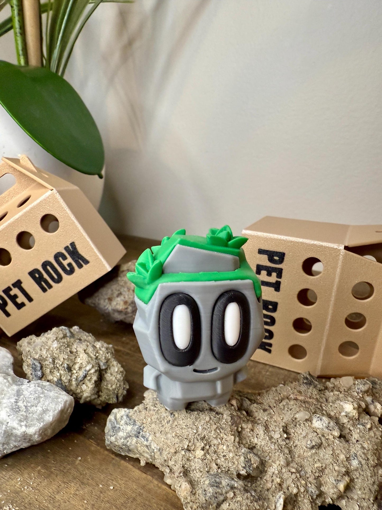 Mossy Blob Pet Rock with Funny Little Butt & Durable Folding Box | 3D Printed