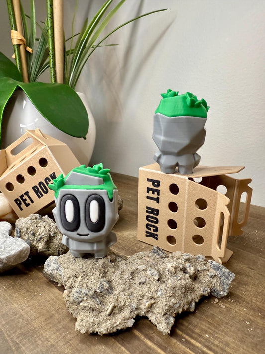 Mossy Blob Pet Rock with Funny Little Butt & Durable Folding Box | 3D Printed