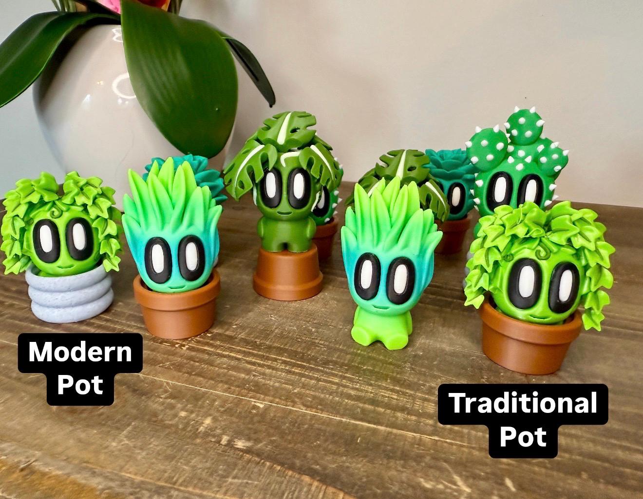 Cute 3D Printed Plant Figures with Eyes & Butt – Cactus, Succulent, Monstera, Snake Plant, Ivy – Multicolor Pots – Gift for Plant Lovers