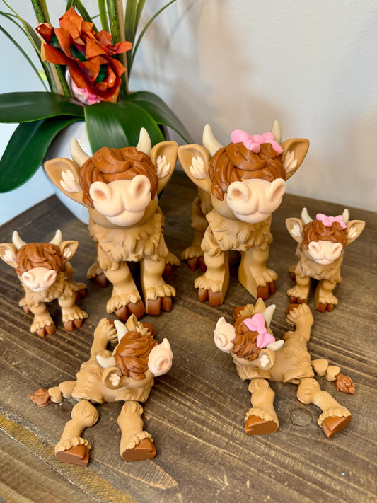 Highland Cow - Articulated & Flexi -Girl Cow with Bow