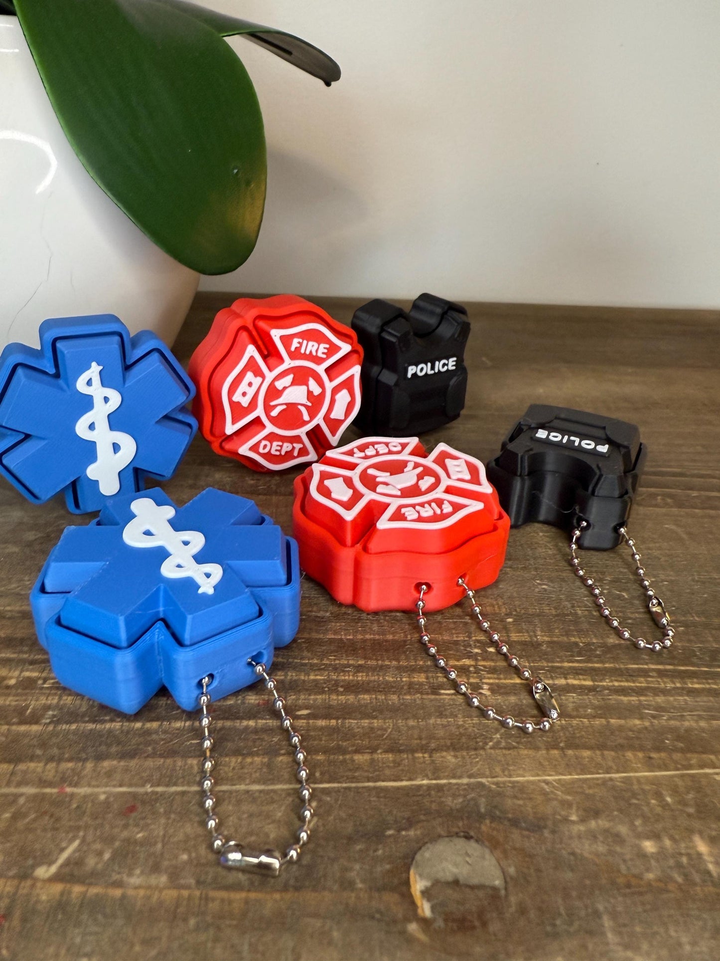 First Responder Fidget Clickers – Firefighter Badge, EMS Star of Life, Police Vest