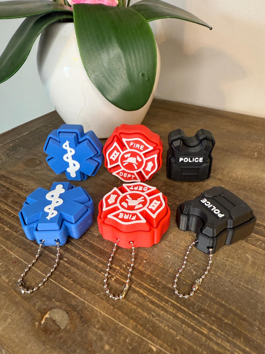 First Responder Fidget Clickers – Firefighter Badge, EMS Star of Life, Police Vest
