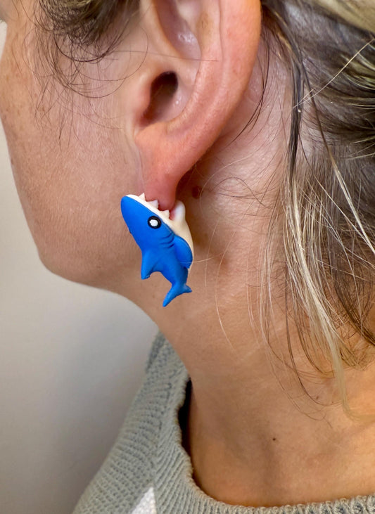Shark Chomper Earrings | Cute Shark Dangle Jewelry | Ocean Animal Statement Earrings | Shark Lover Gift | Hypoallergenic