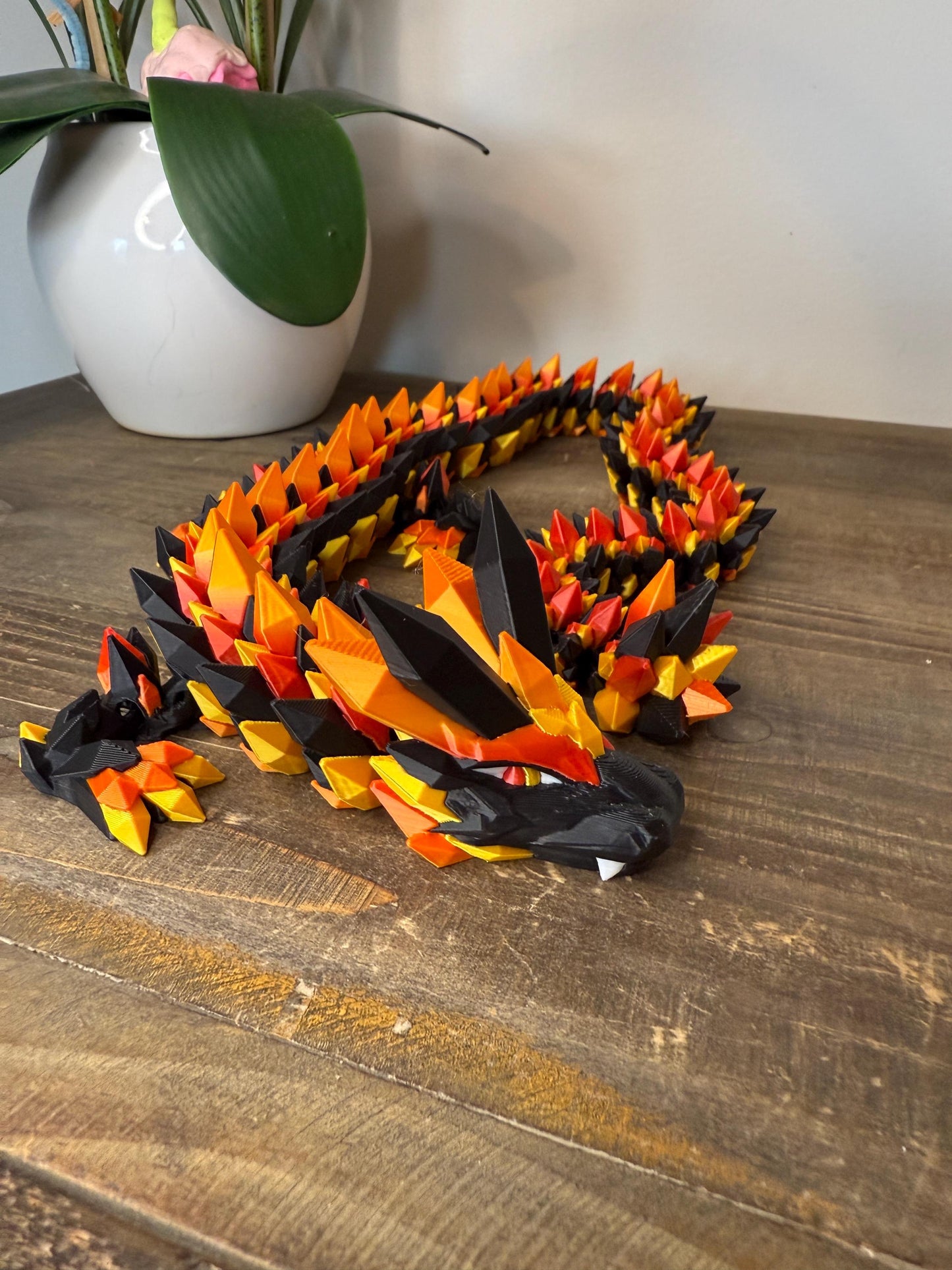 Fire Crystal Dragon Full Size | 26" 3D Printed Articulated Dragon Figurine