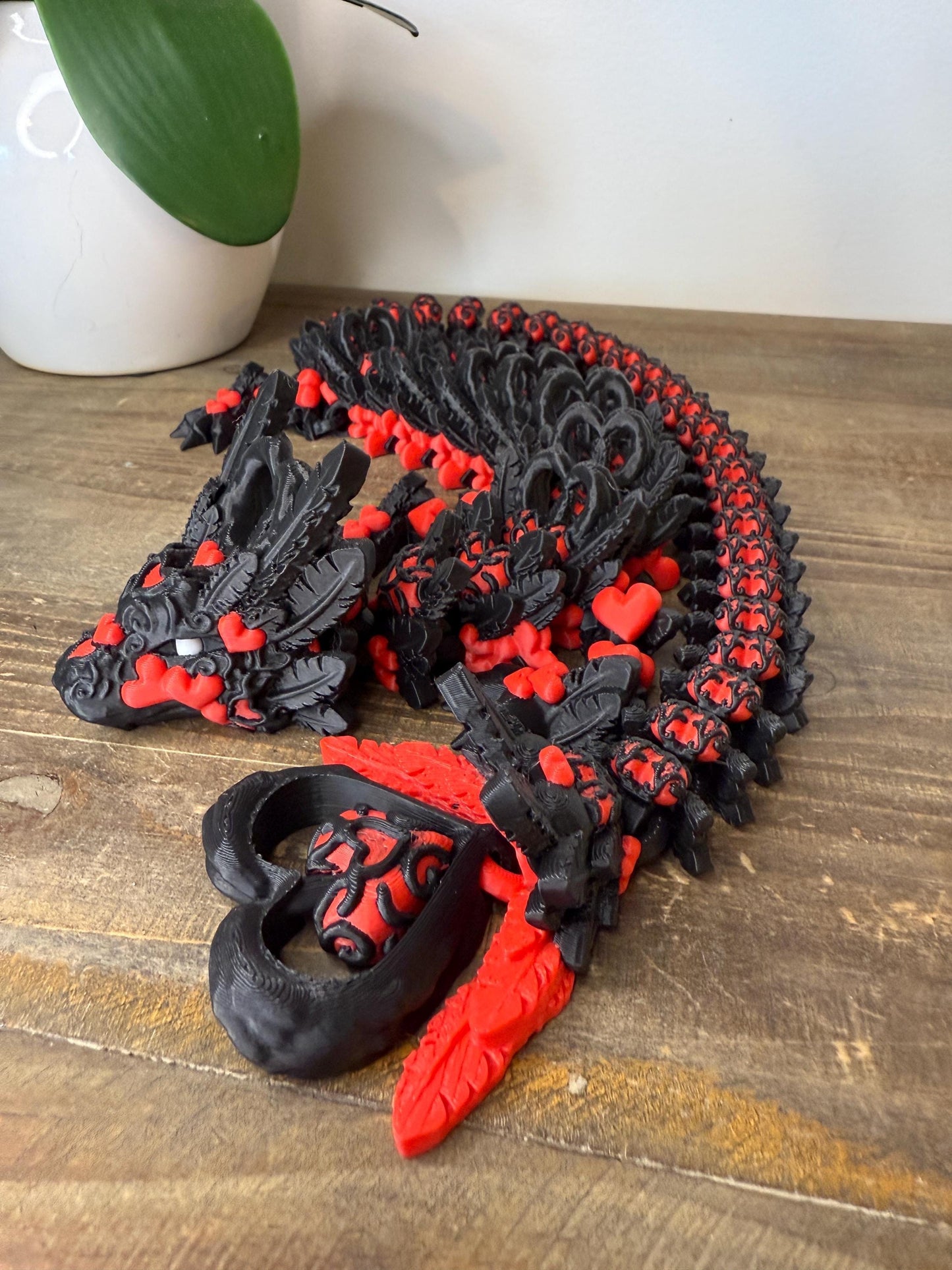 Red Black Heart Crystal Dragon Full Size  | 27" 3D Printed Articulated Dragon Figurine | Fantasy Collectible with Heart Details