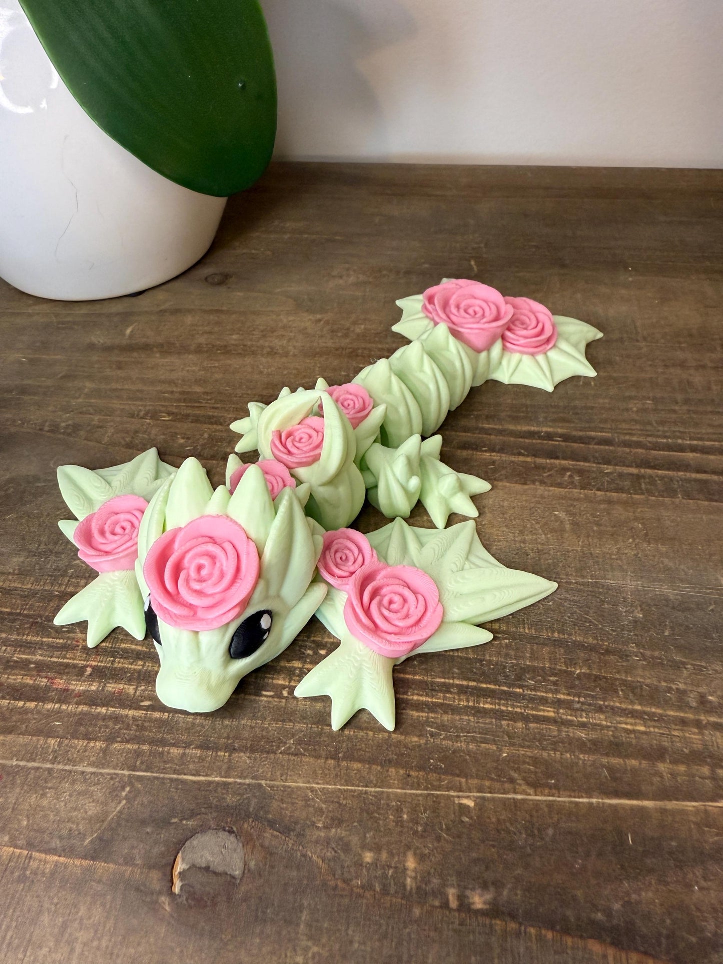 Rose Dragon Figurine | 8" 3D Printed Articulated Fantasy Dragon