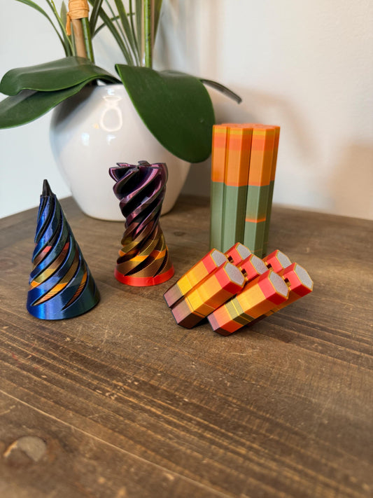 Unique Poop Fidget Toys – Made from 3D Printer Color Change “Purge Poops” – One-of-a-Kind Infinity Spiral or Honeycomb Sensory Toys