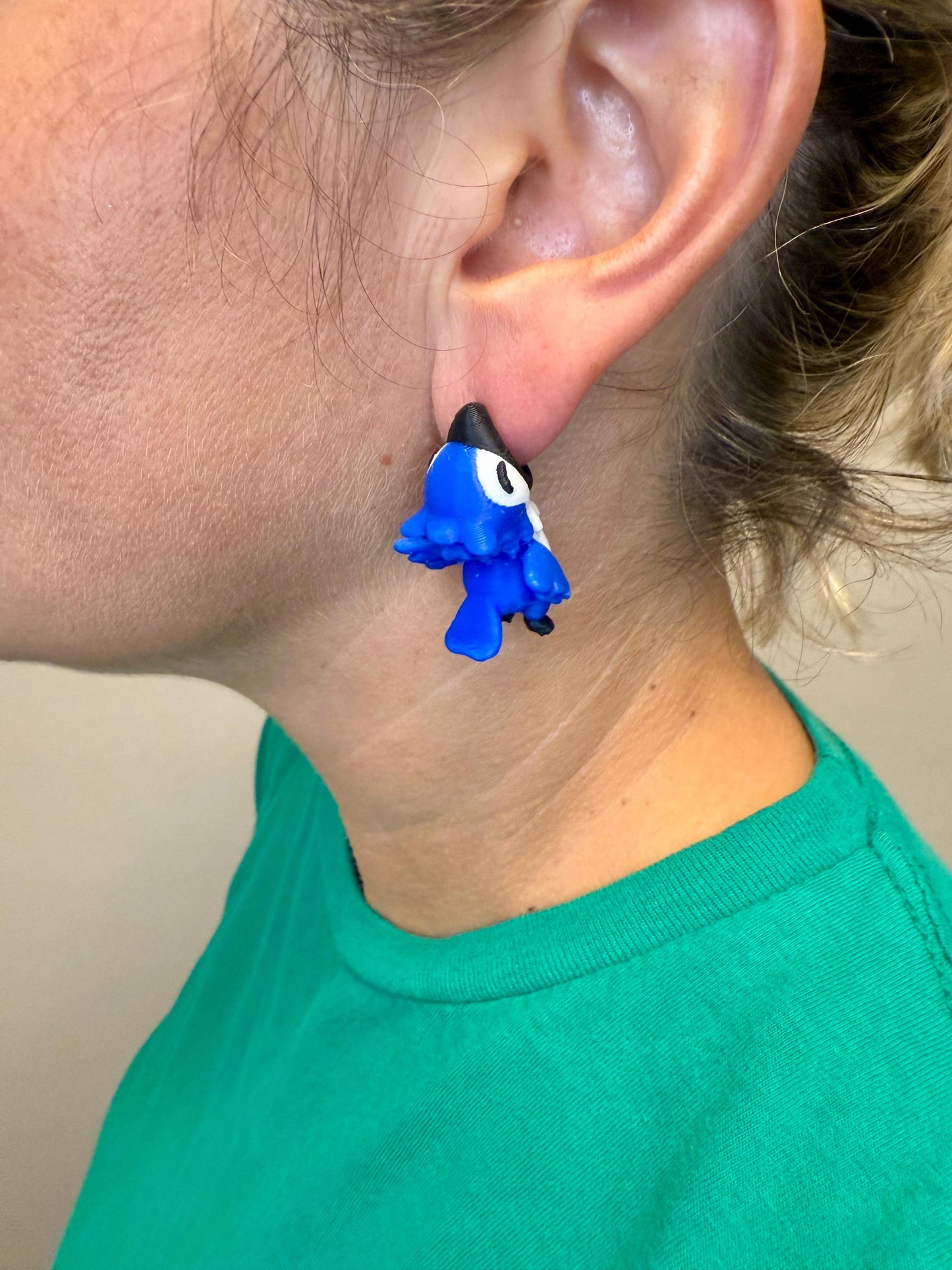 Baby Bluejay Chomper Earrings | Cute Songbird Dangle Jewelry | Bird Lover Gift | Hypoallergenic 3D Printed