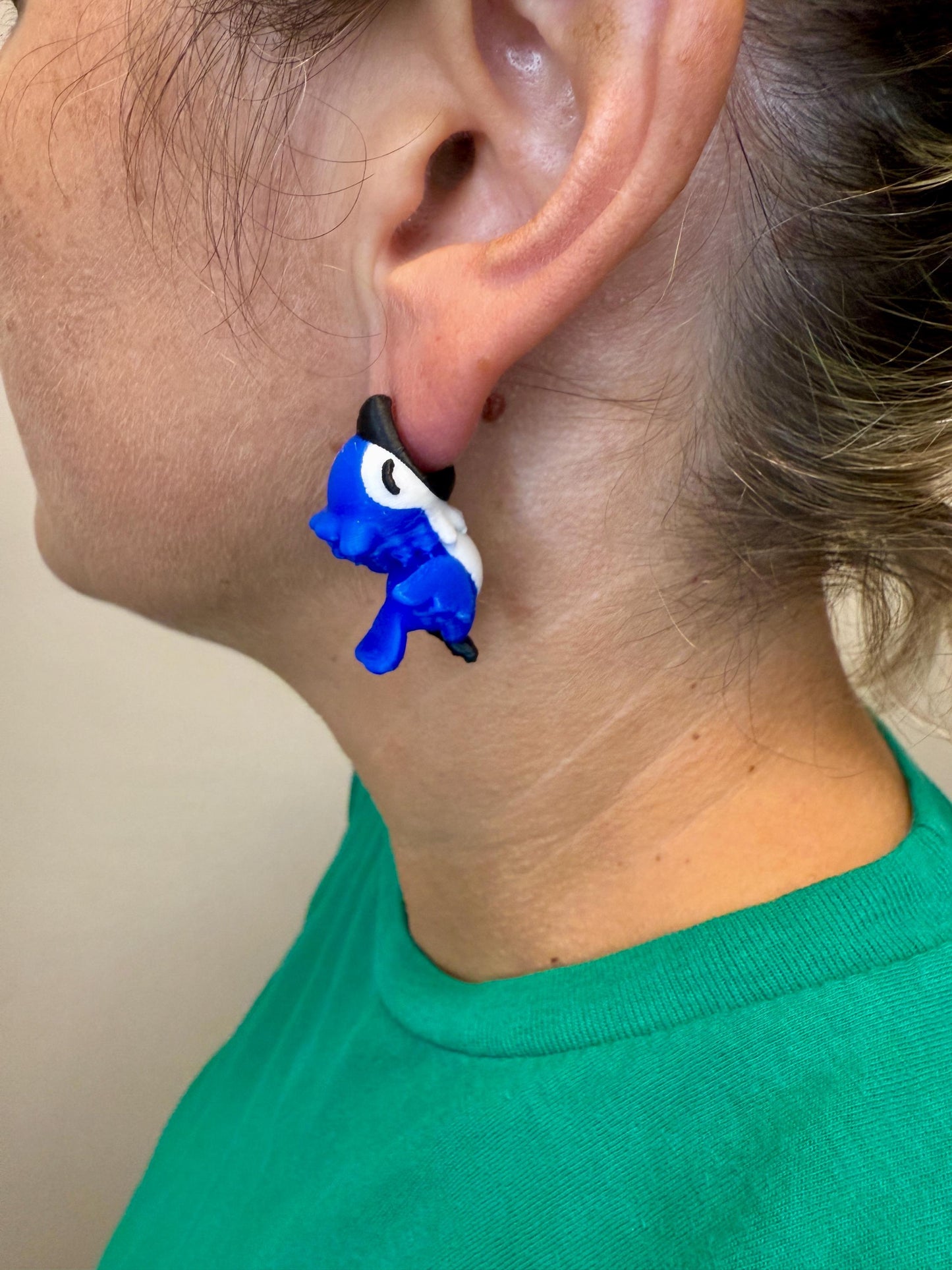 Baby Bluejay Chomper Earrings | Cute Songbird Dangle Jewelry | Bird Lover Gift | Hypoallergenic 3D Printed