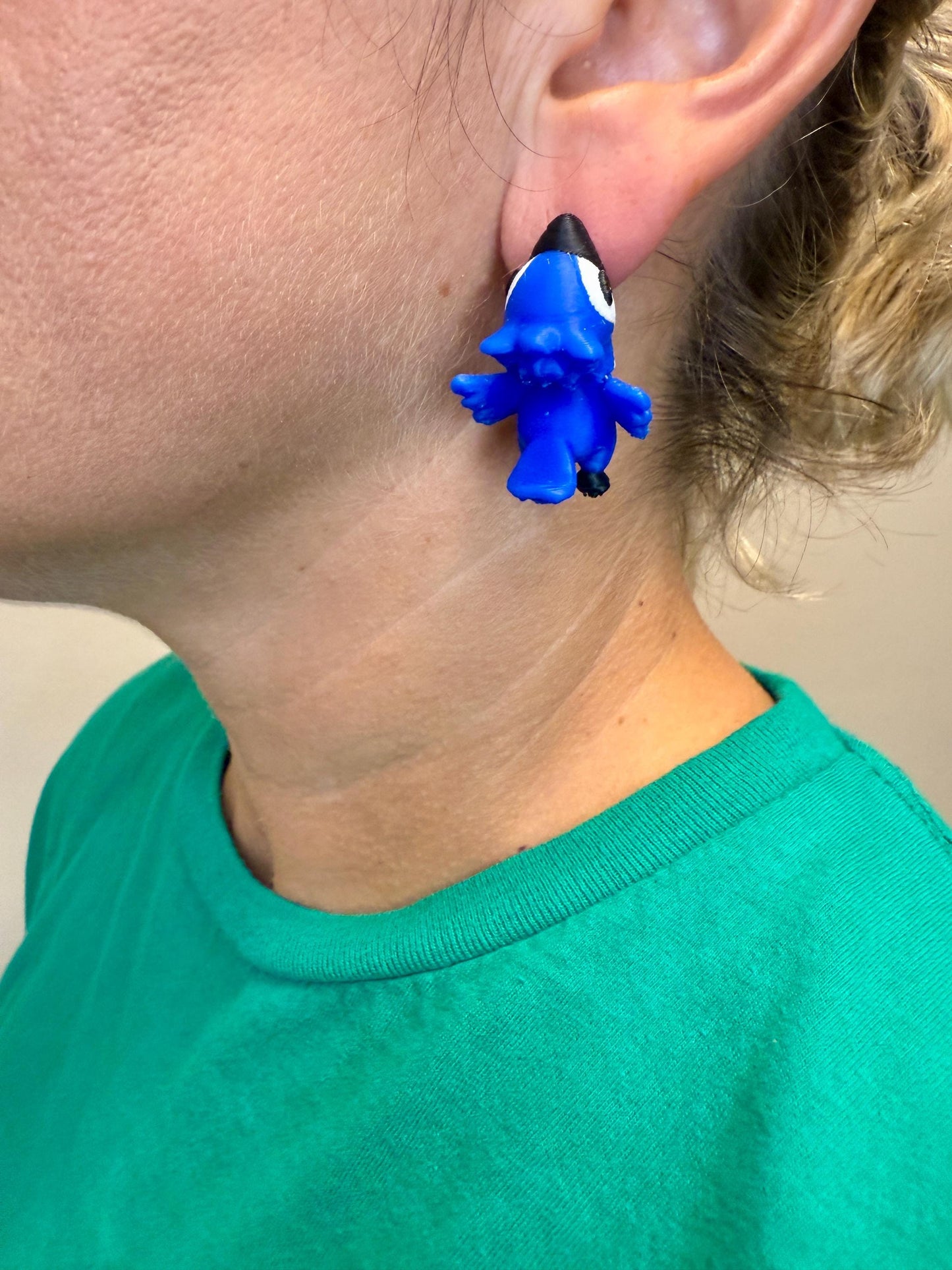 Baby Bluejay Chomper Earrings | Cute Songbird Dangle Jewelry | Bird Lover Gift | Hypoallergenic 3D Printed