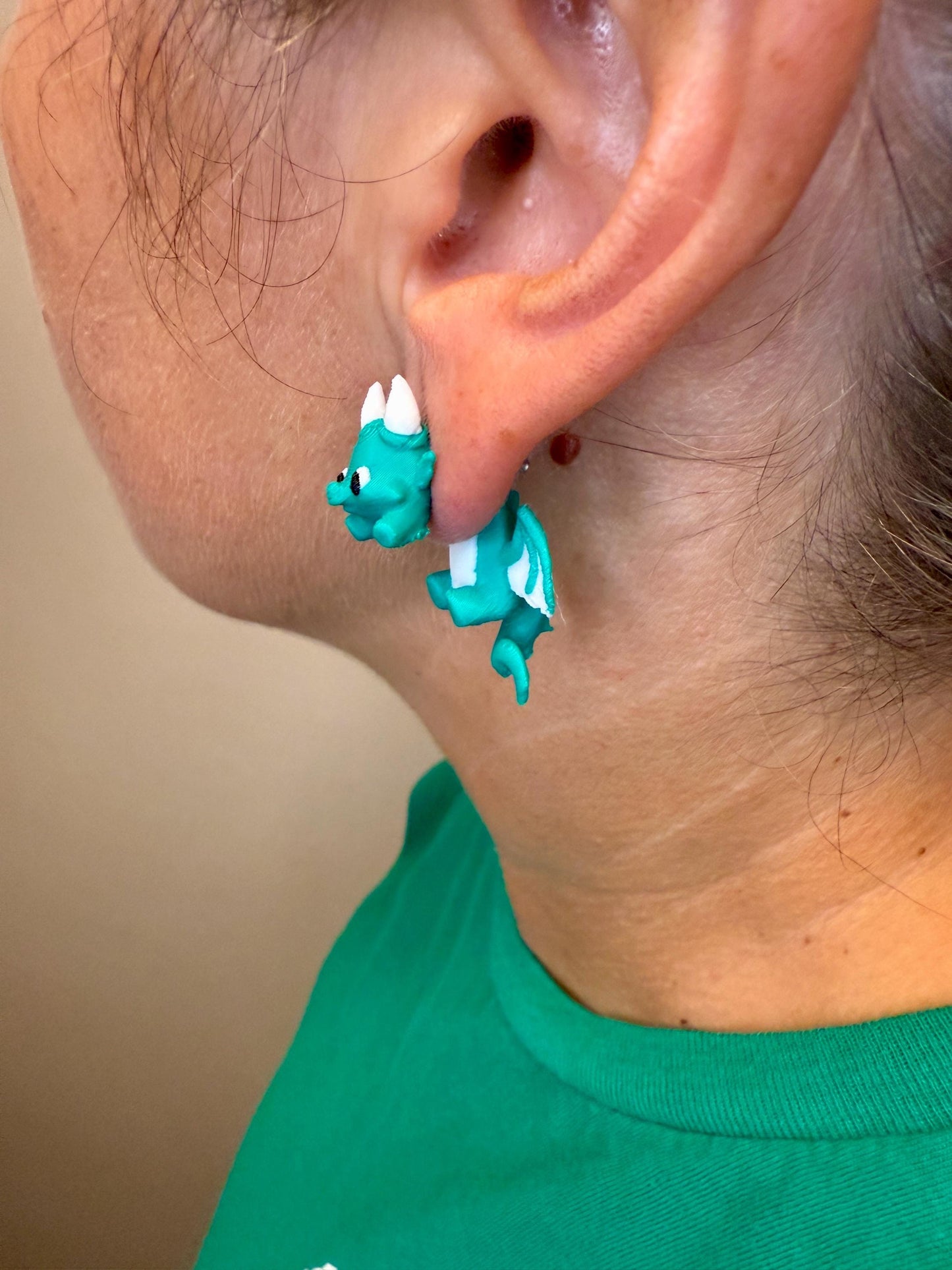 Dragon Dangle Jumper Earrings | Cute Fantasy Dangle Jewelry | Mythical Statement Earrings | Dragon Lover Gift | Hypoallergenic 3D Printed