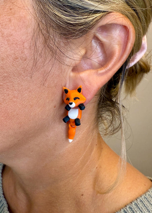 Orange Fox Dangle Earrings | Cute Fox Dangle Jewelry | Woodland Animal Statement Earrings | Fox Lover Gift | Hypoallergenic 3D Printed