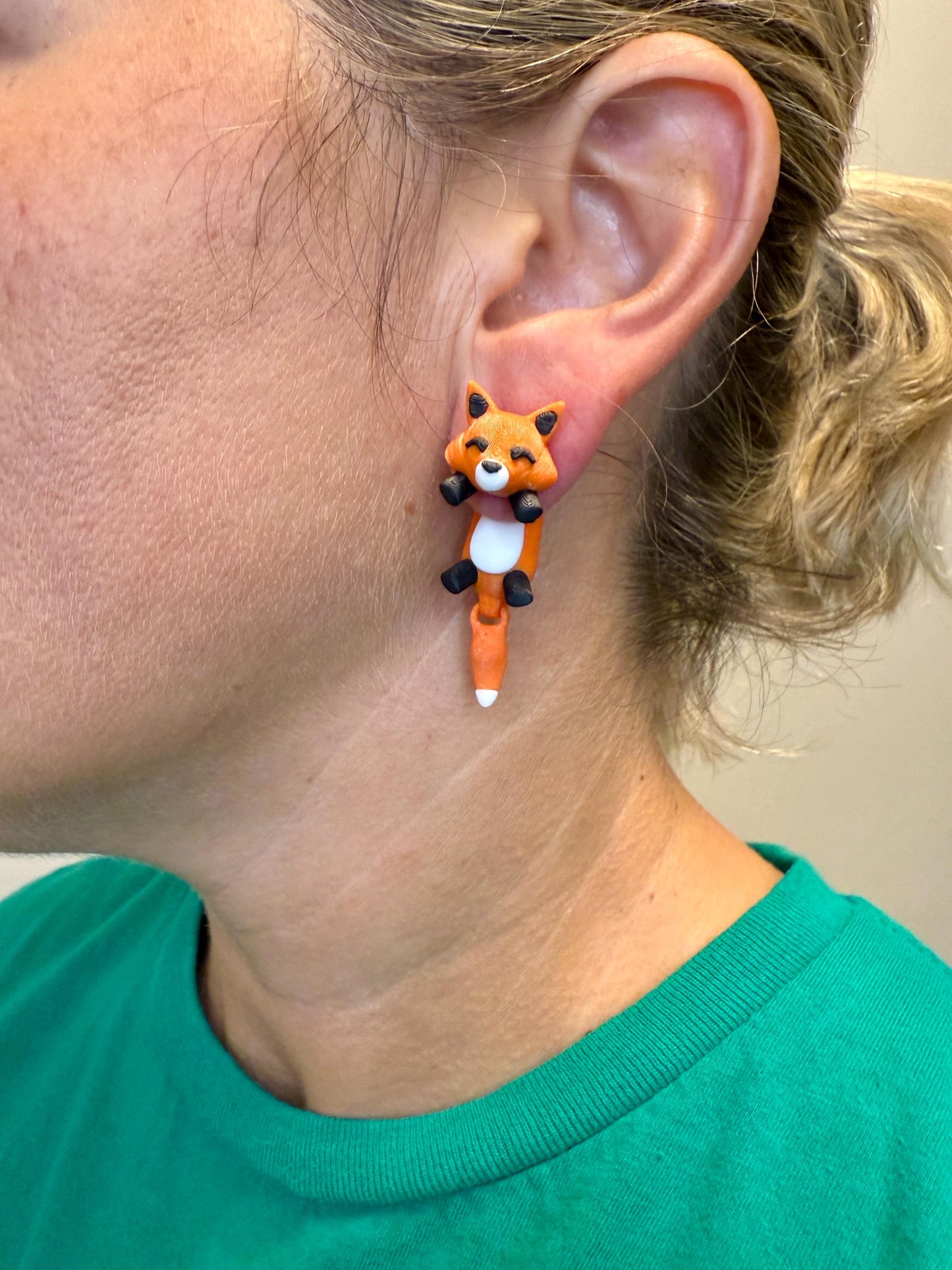 Orange Fox Dangle Earrings | Cute Fox Dangle Jewelry | Woodland Animal Statement Earrings | Fox Lover Gift | Hypoallergenic 3D Printed