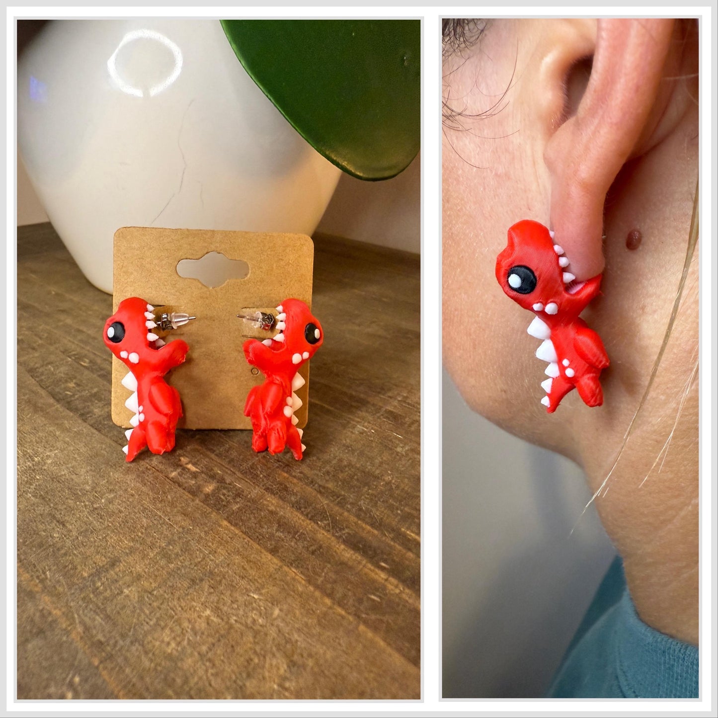 Dinosaur T-rex Chomper Earrings | Cute Dino Dangle Jewelry | Jurassic Gift for Dinosaur Lovers | Fun Statement Earrings for Women