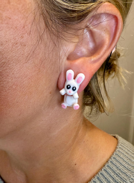 Bunny Dangle Earrings | Cute Rabbit Jewelry | Spring Animal Earrings | Bunny Lover Gift | Lightweight Hypoallergenic 3D Printed Earrings