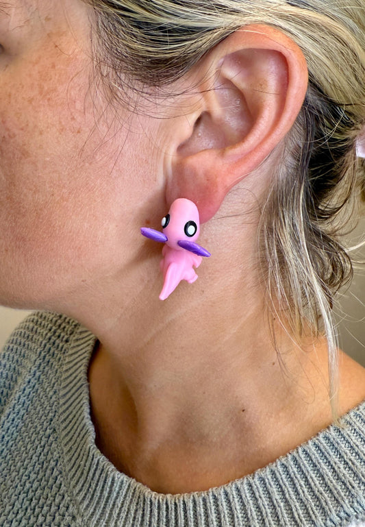 Axolotl Chomper Earrings | Cute Axolotl Dangle Jewelry | Multicolor 3D Printed Earrings | Unique Animal Lover Gift