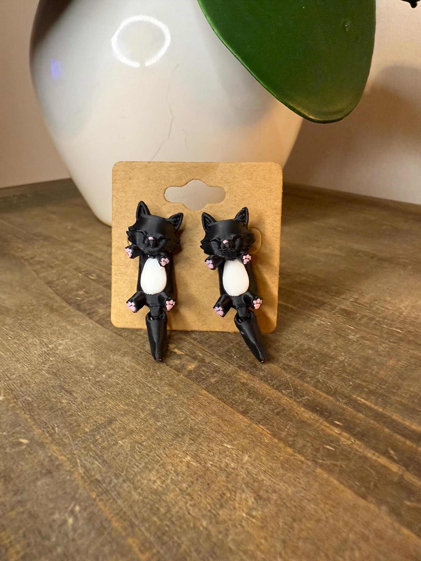 Black Cat Jumper Earrings | Cute Cat Dangle Jewelry | Hypoallergenic Stainless Steel | Black Cat Lover Gift | 3D Printed Statement Earrings