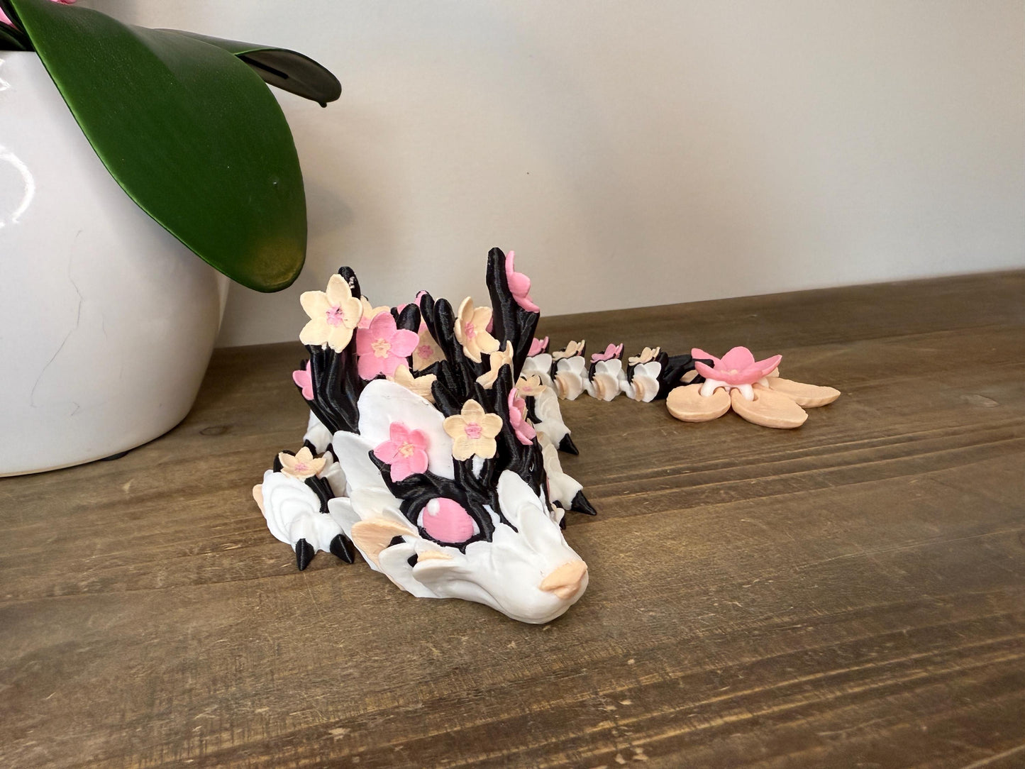 Cherry Blossom Dragon | 3D Printed Articulated Fantasy Dragon | Desk Pet Figurine | Flower Dragon Collectible | Articulated Dragon Toy