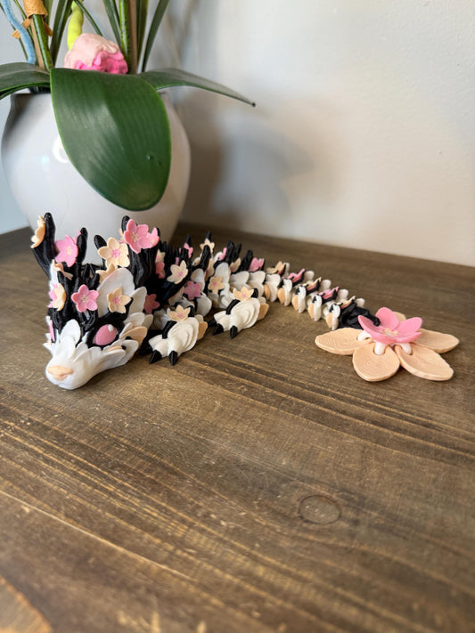 Cherry Blossom Dragon | 3D Printed Articulated Fantasy Dragon | Desk Pet Figurine | Flower Dragon Collectible | Articulated Dragon Toy