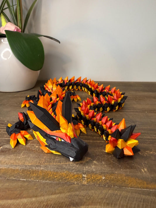 Fire Crystal Dragon Full Size | 26" 3D Printed Articulated Dragon Figurine