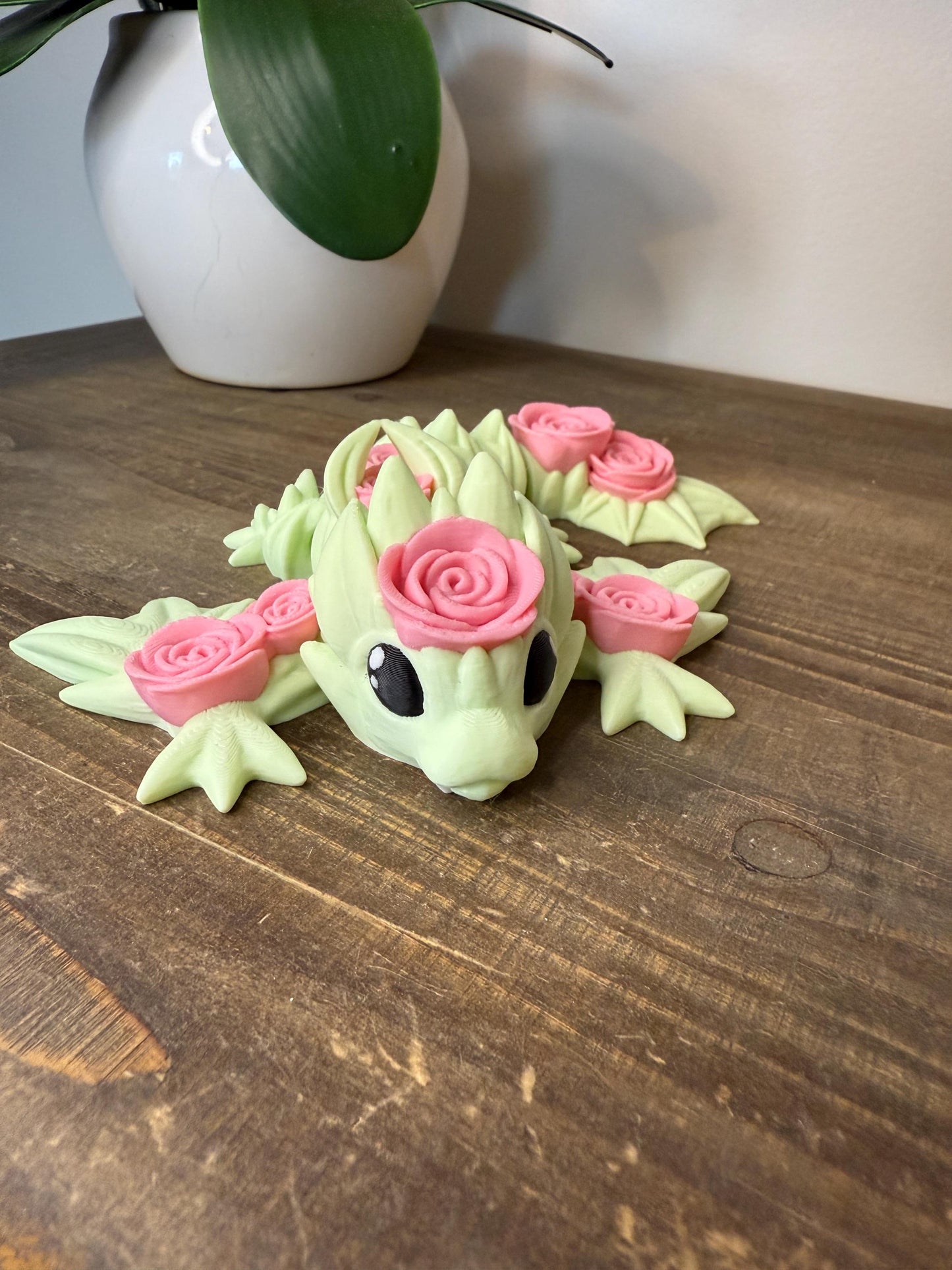 Rose Dragon Figurine | 8" 3D Printed Articulated Fantasy Dragon